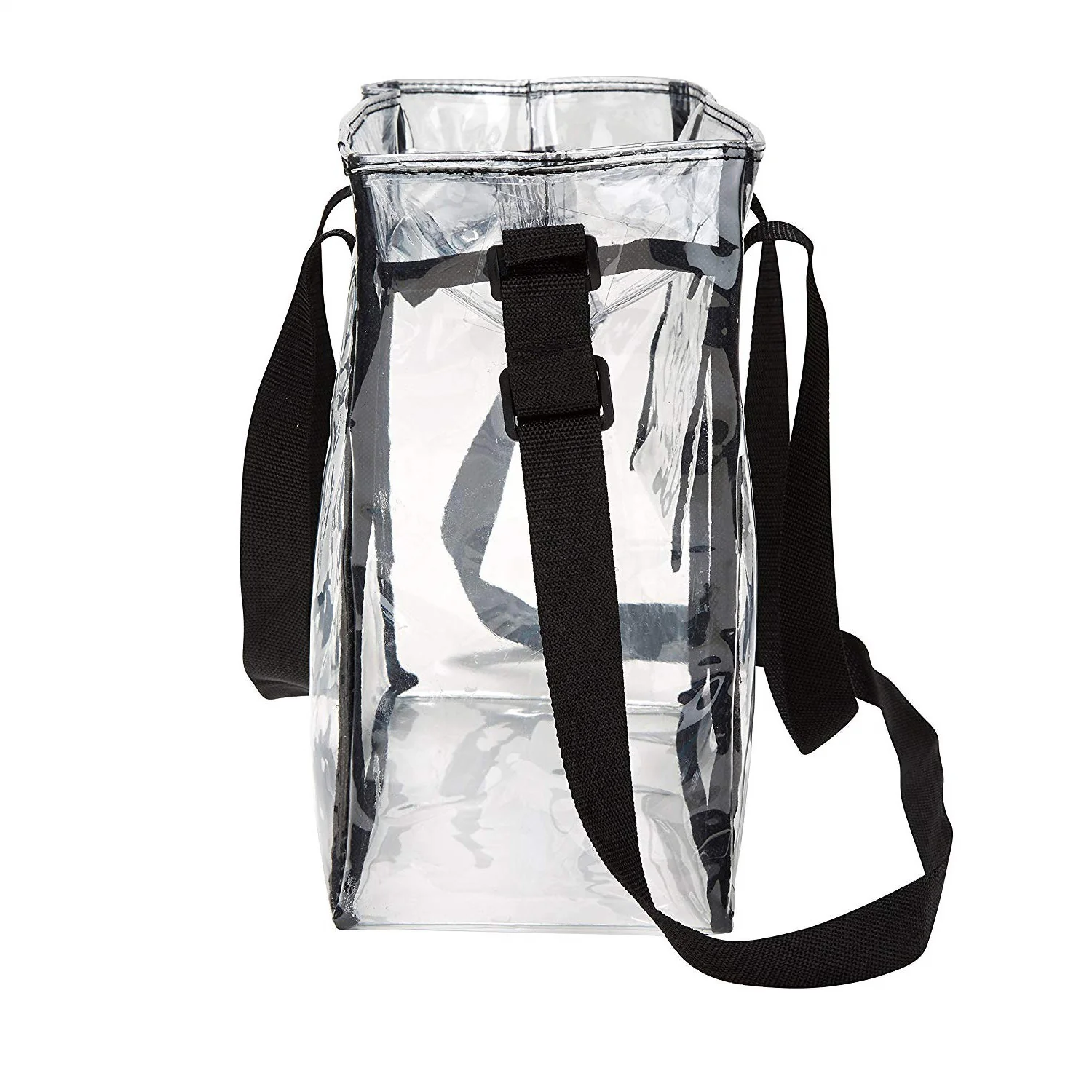 Deluxe Clear 12 x 12 x 6 Cross-Body Stadium Tote Bag with Zipper Closure and Interior Pocket (CH-1212A) - Black Trim