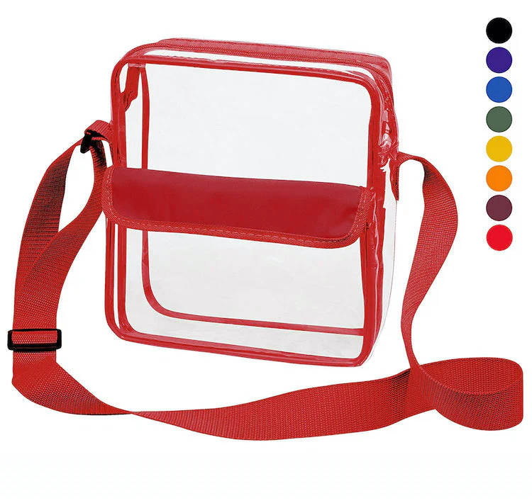 Tablet Size Clear Cross-Body Messenger Shoulder Bag - Red Trim (CH-510-RED)
