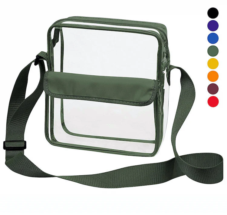 Tablet Size Clear Cross-Body Messenger Shoulder Bag - Green Trim (CH-510-GRN)