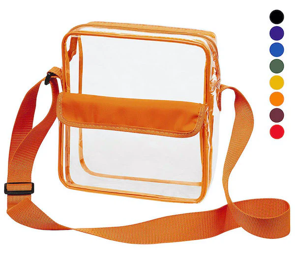 Tablet Size Clear Cross-Body Messenger Shoulder Bag - Orange Trim (CH-510-ORG)