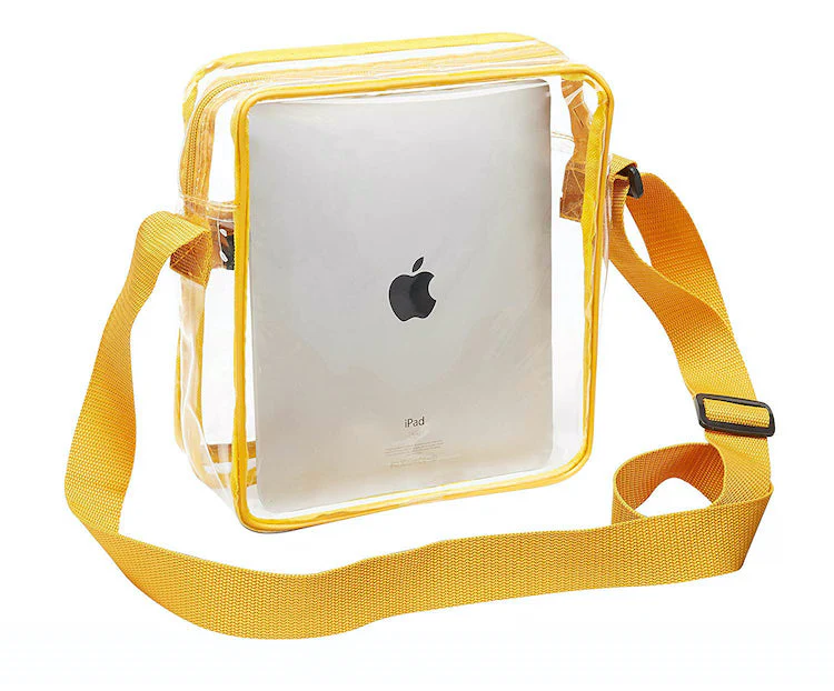 Tablet Size Clear Cross-Body Messenger Shoulder Bag - Golden Yellow Trim (CH-510-GLD)