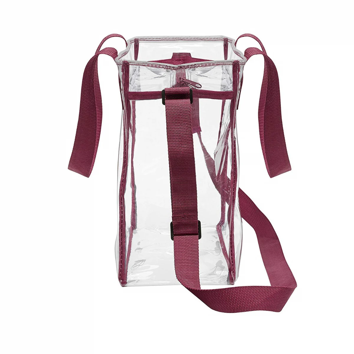 Deluxe Clear 12 x 12 x 6 Cross-Body Stadium Tote Bag with Zipper Closure and Interior Pocket (CH-1212A-BUR) - Burgundy Trim