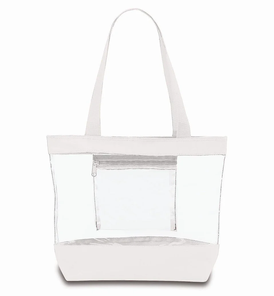 Medium Clear Tote Bag w/ Zipper Closure and Interior Pocket - WHITE (BG201-WHT)