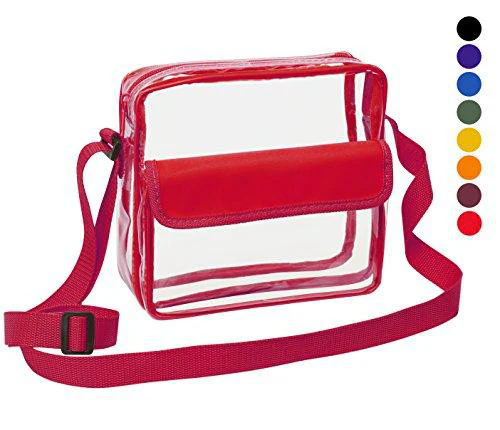 Medium Clear Cross-Body Messenger Shoulder Bag (CH-500-RED) - Red Trim