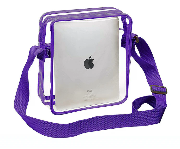 Tablet Size Clear Cross-Body Messenger Shoulder Bag - Purple Trim (CH-510-PUR)