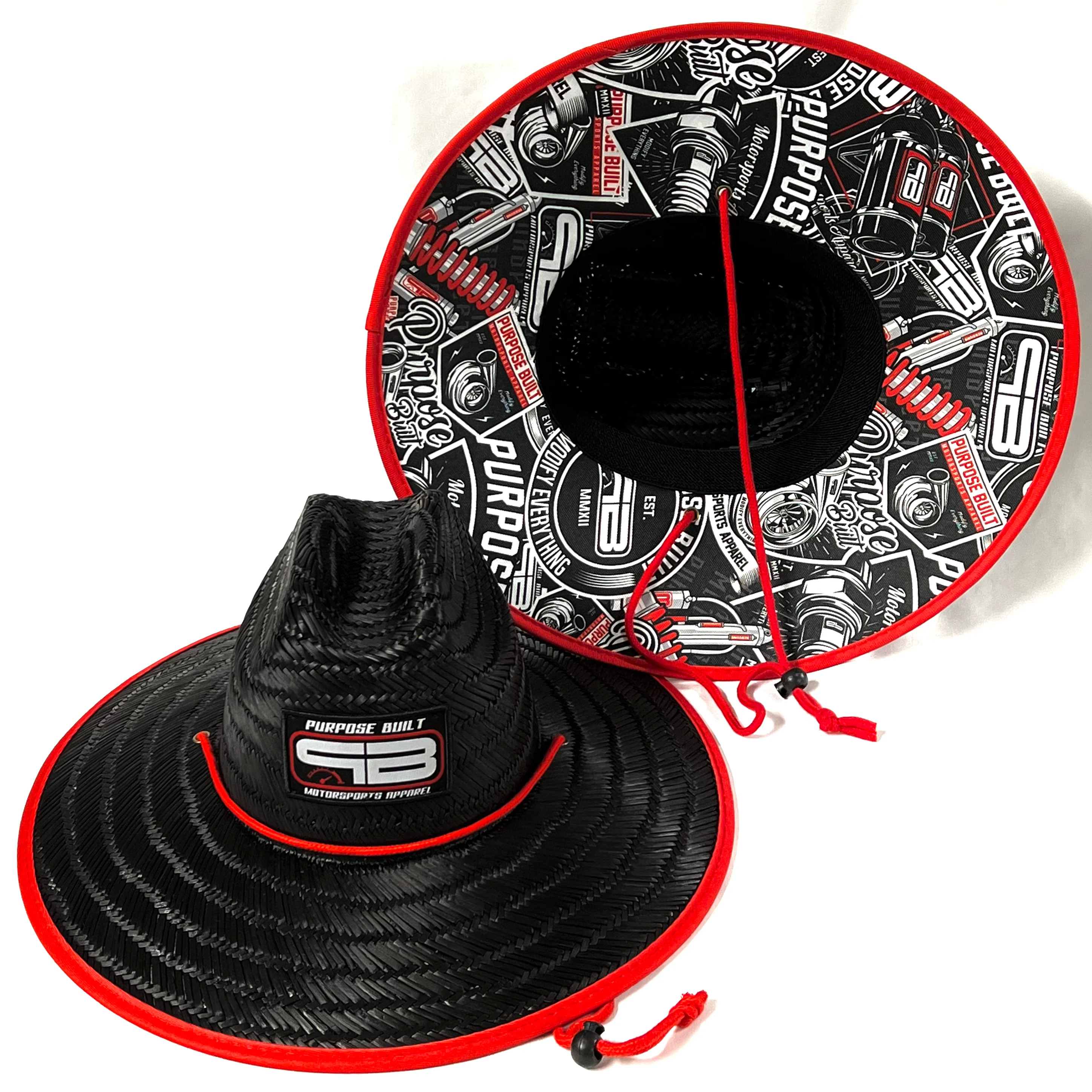 PURPOSE BUILT “LIFESTYLE” STRAW SUN HAT BLACK / RED