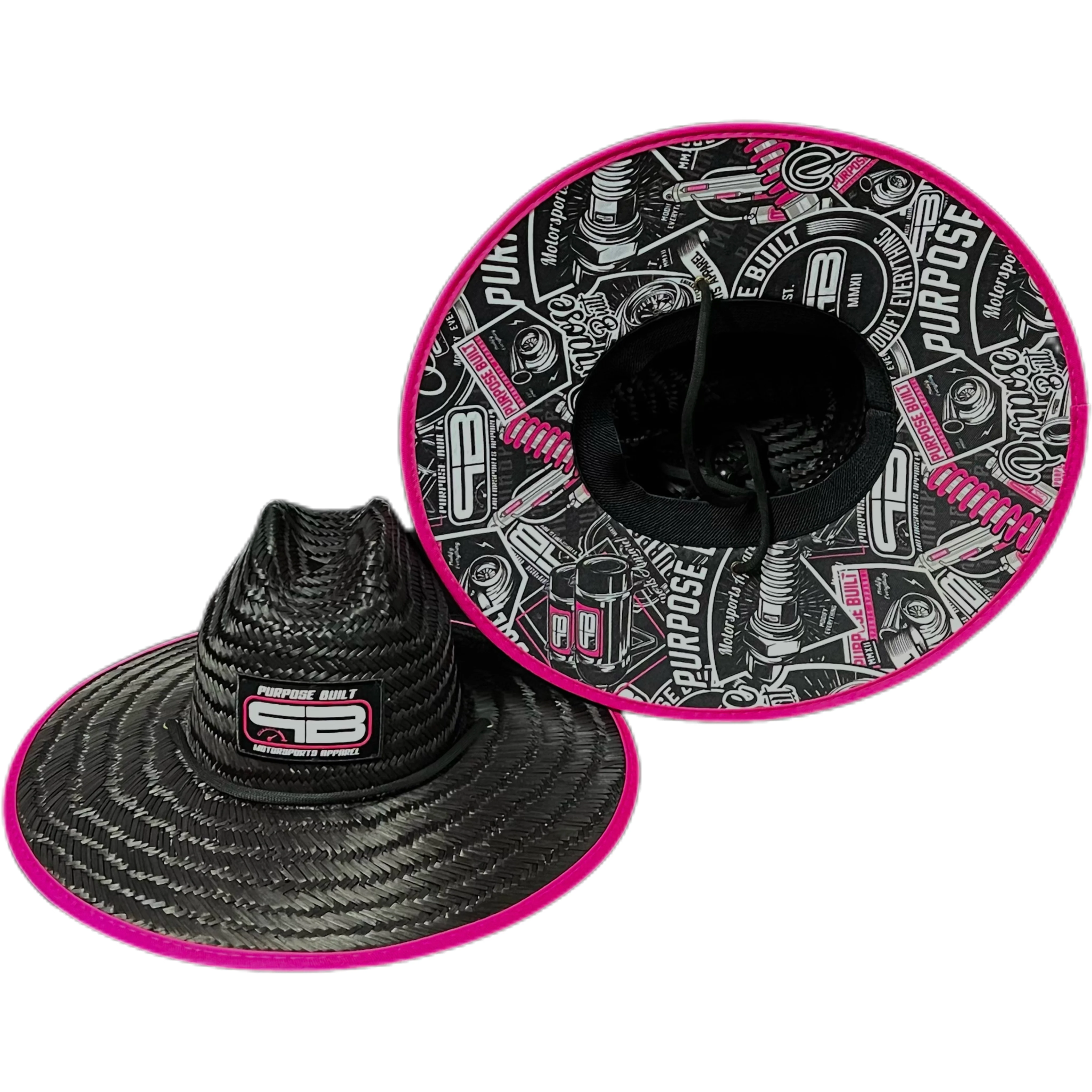 PURPOSE BUILT “LIFESTYLE” STRAW SUN HAT BLACK / PINK