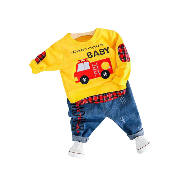 MOF Kids boys autumn T-shirt & jeans car print