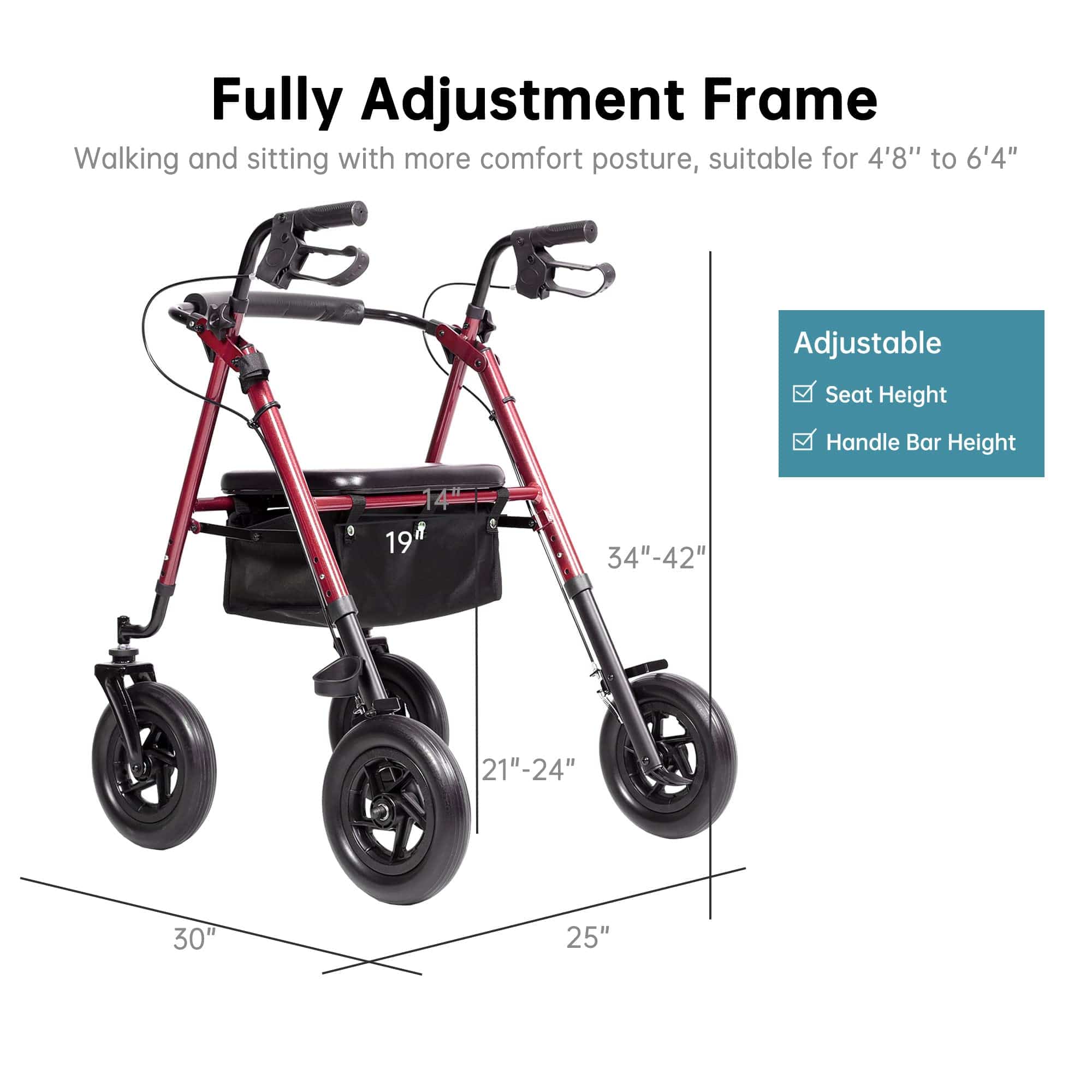 HFK-9236D4 All Terrain Dual-Brake Rollator Walker 10