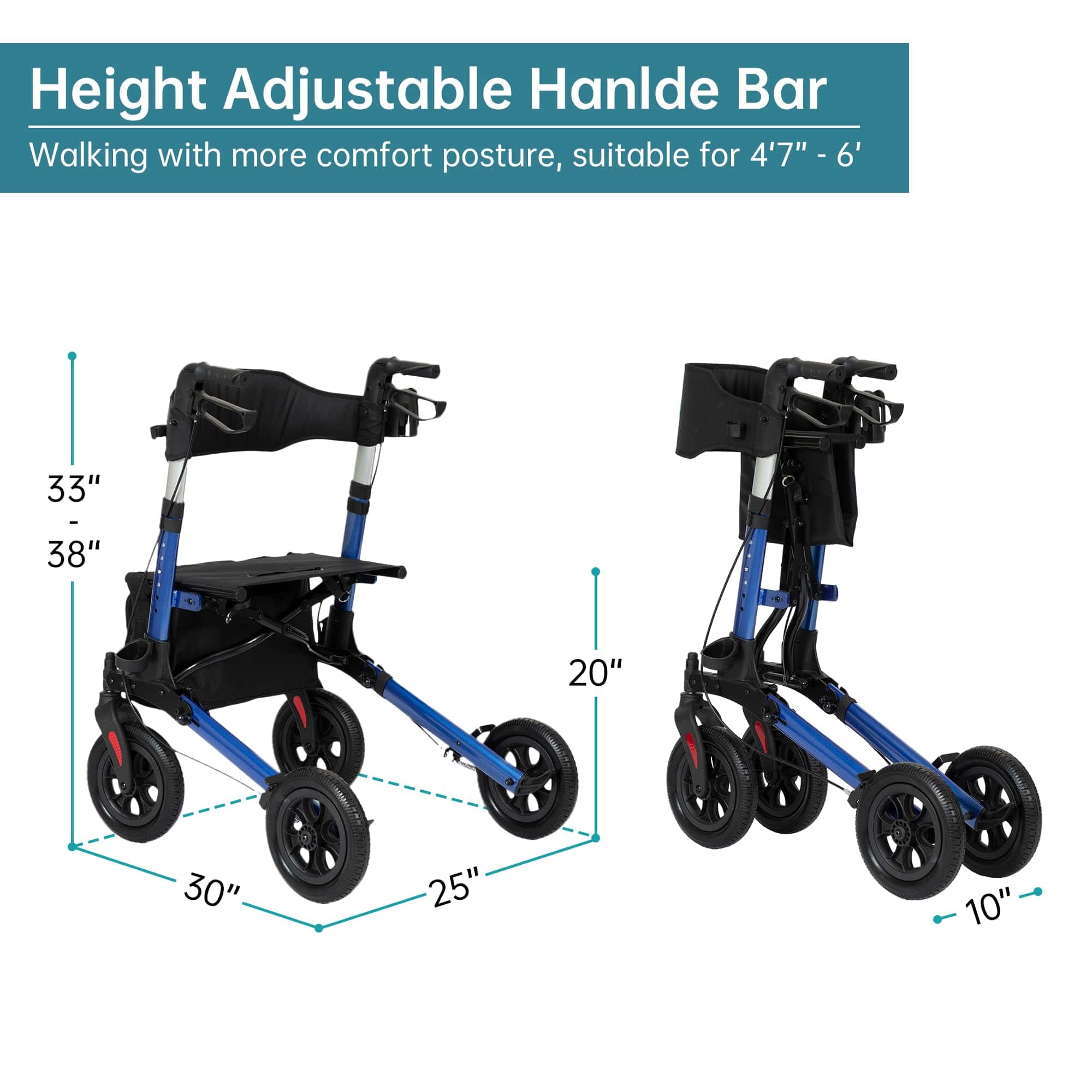HFK-9202E All Terrain Dual-Brake Compact Foldable Rollator Walker 10