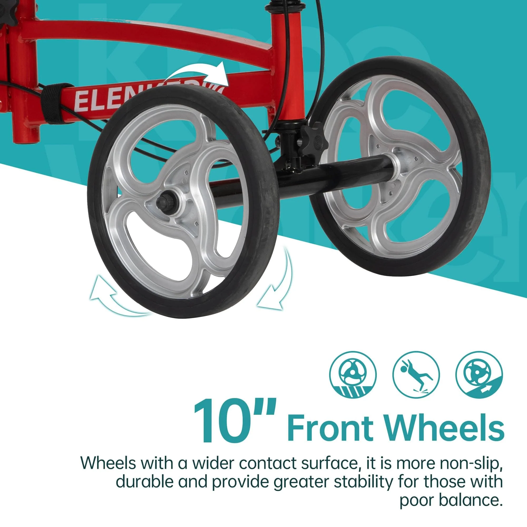 YF-9010A Steerable Knee Scooter, Foldable Knee Walker with Basket Dual Braking System Knee Scooters for Injured Ankle and Broken Foot Red