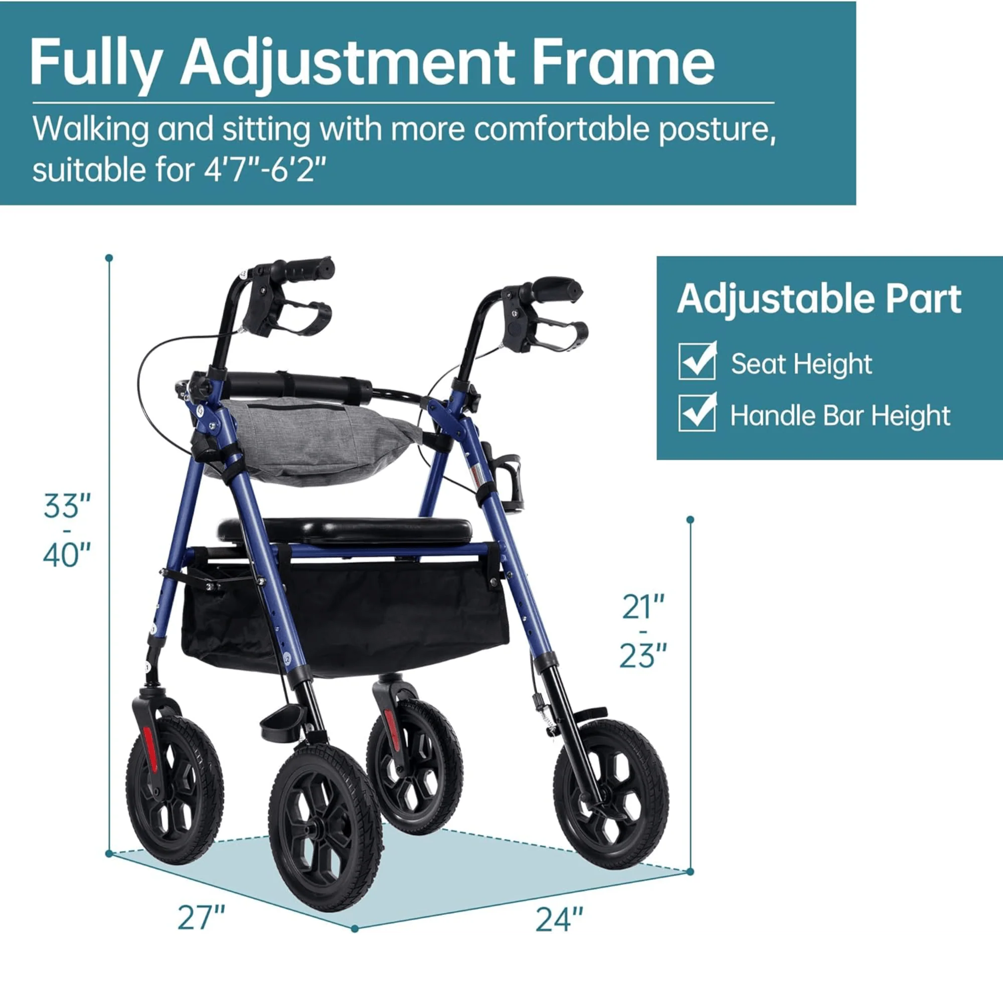 YF-9007E All-Terrain Dual-Brake Rollator Walker 10
