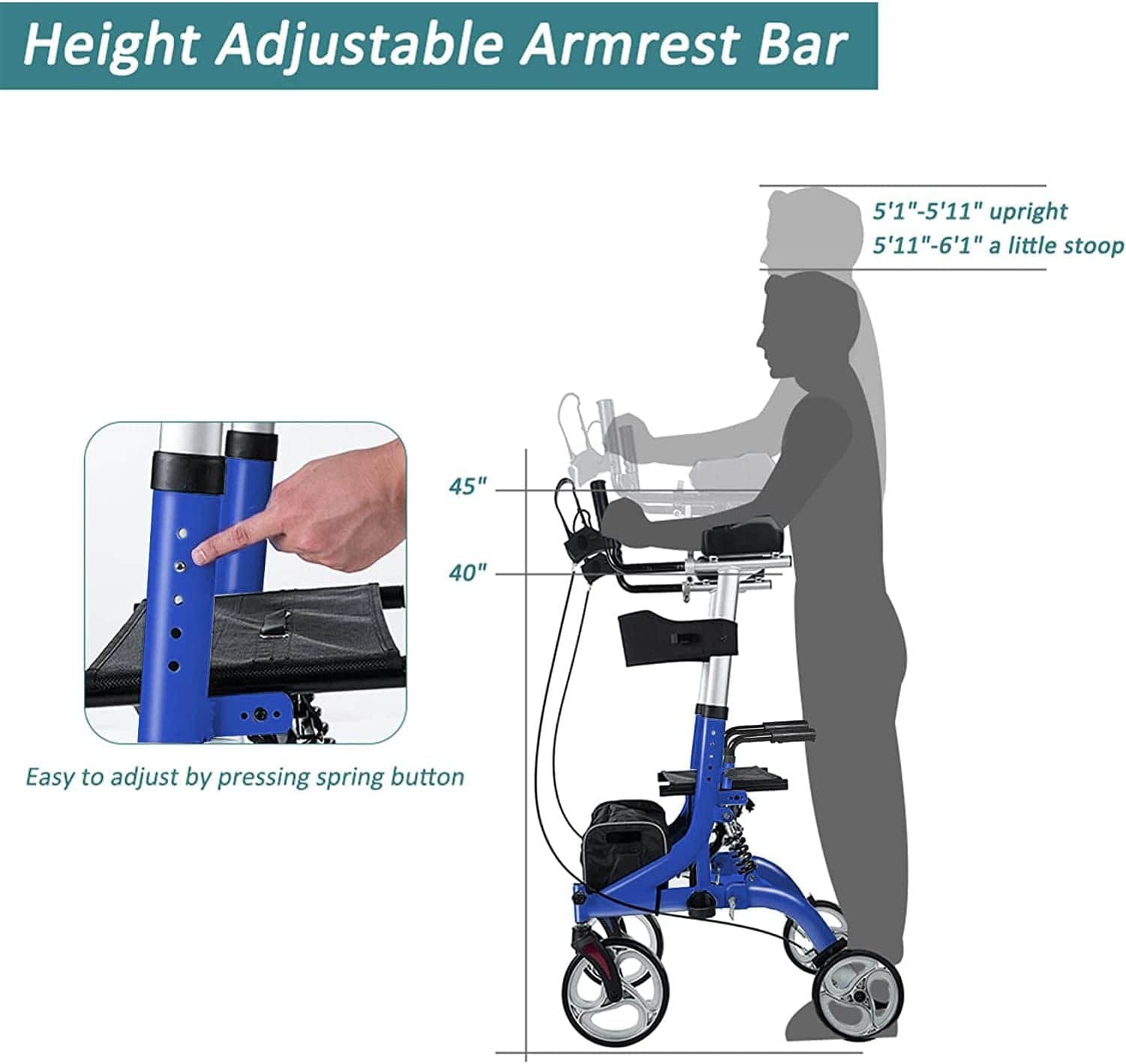 HFK-9211B Dual-Brake Shock-Absorbing Upright Walker 8