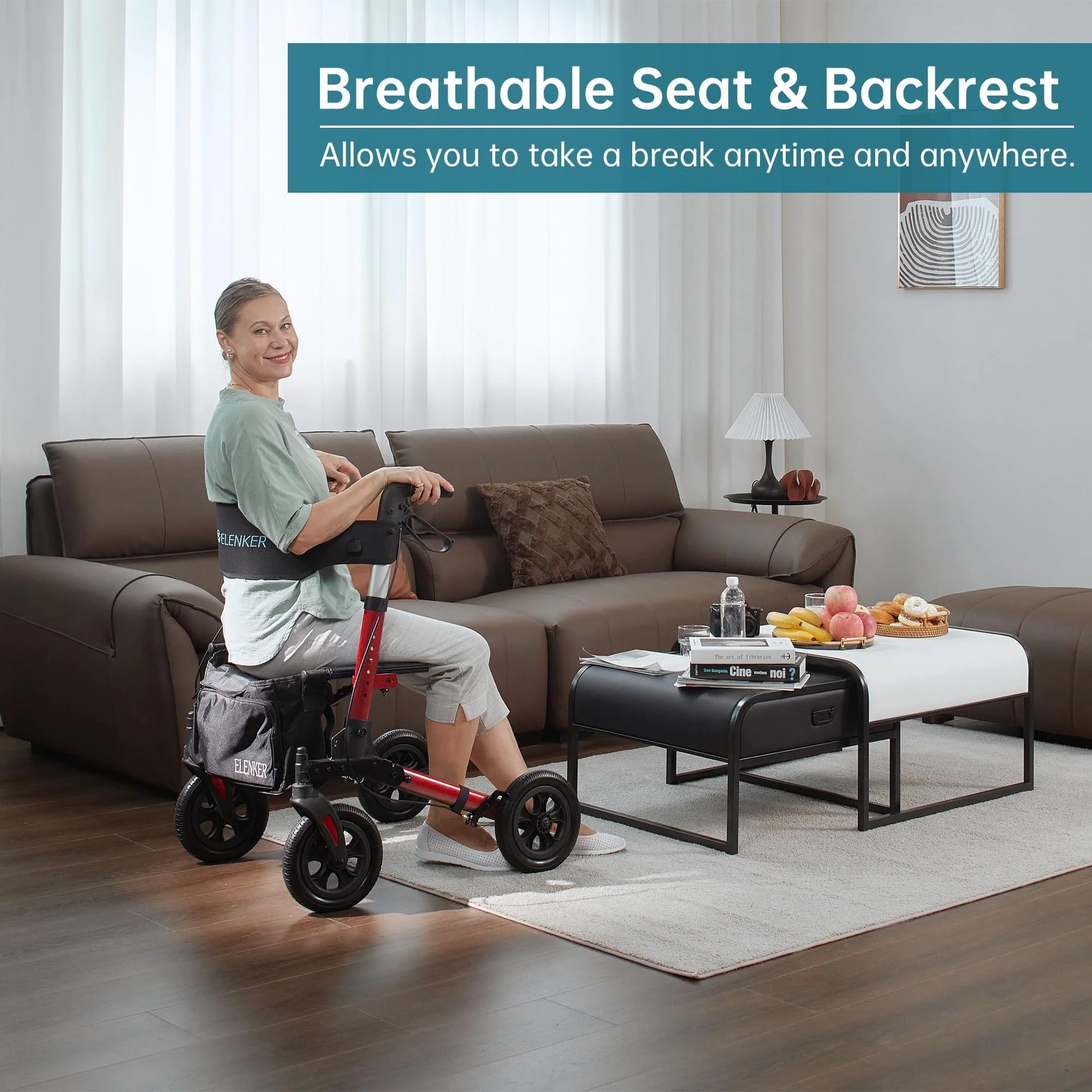 HFK-9202E All Terrain Dual-Brake Compact Foldable Rollator Walker 10