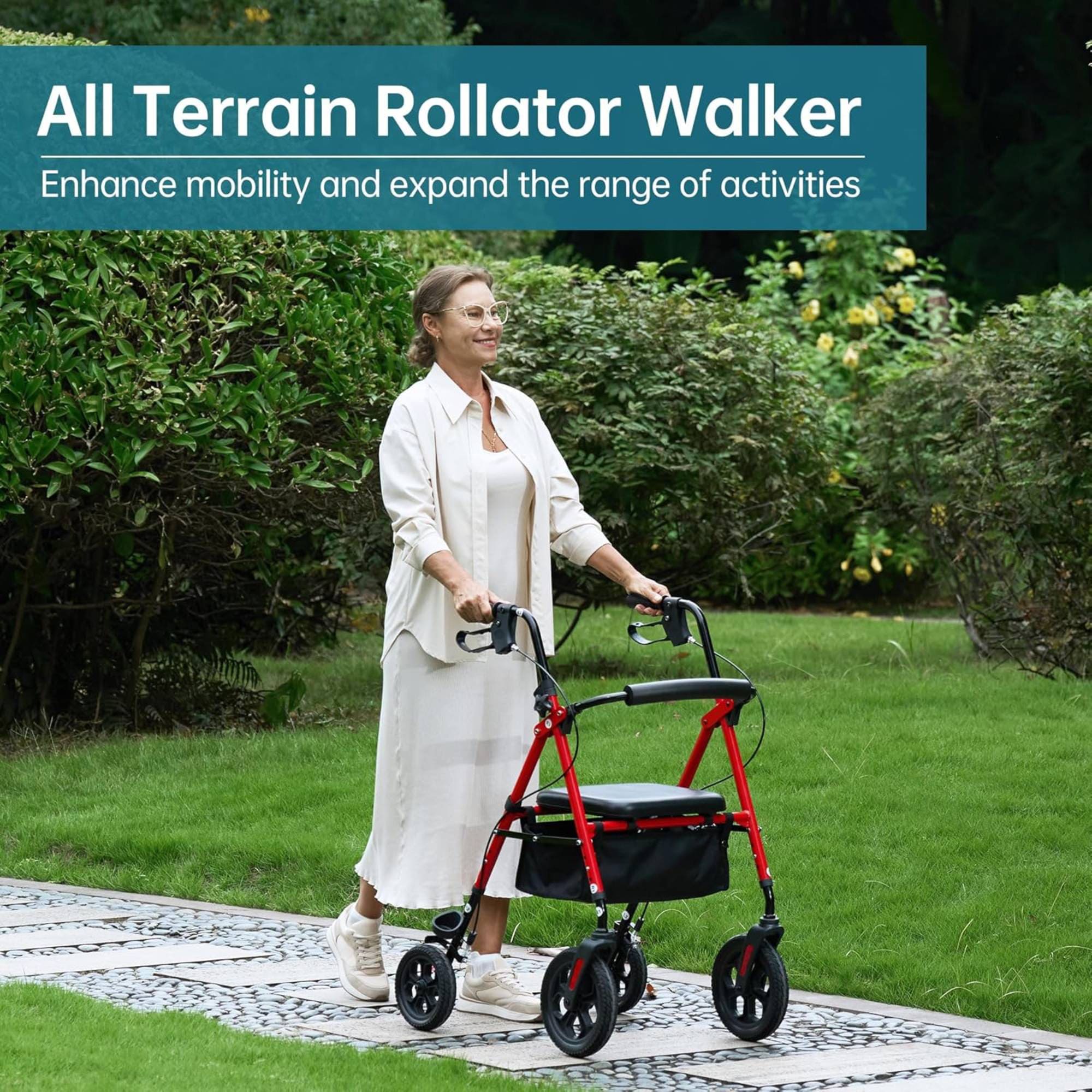 YF-9007D All-Terrain Dual-Brake Rollator Walker 8