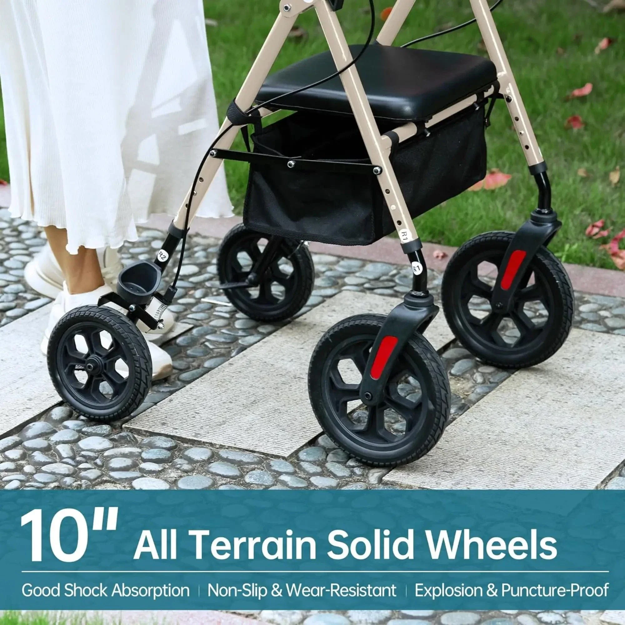 YF-9007D All-Terrain Dual-Brake Rollator Walker 8