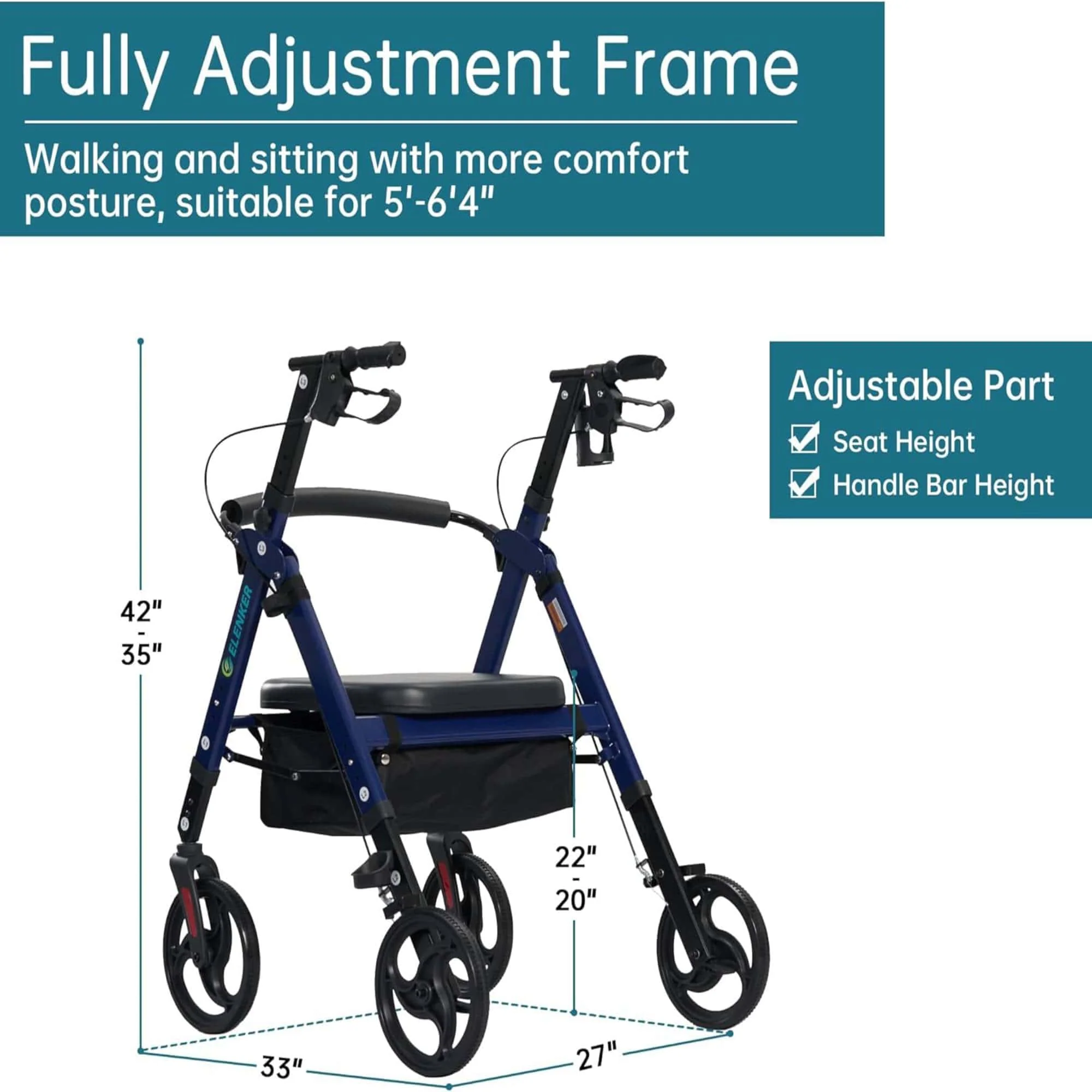 YF-9007A Dual-Brake Heavy Duty Rollator Walker 10