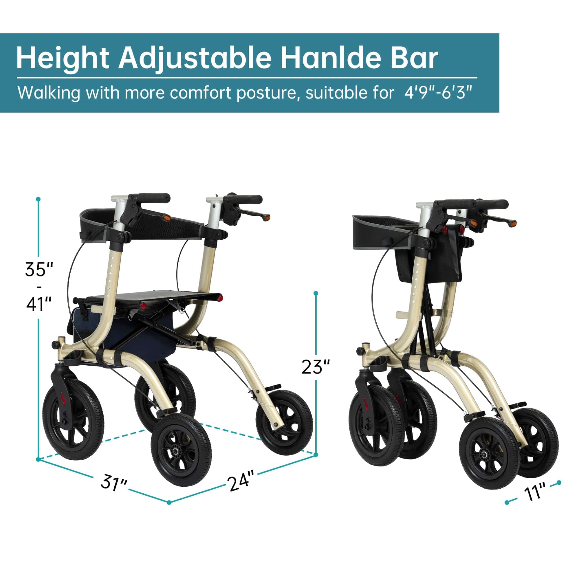 HFK-9210KDB All Terrain Dual-Brake Rollator Walker 10