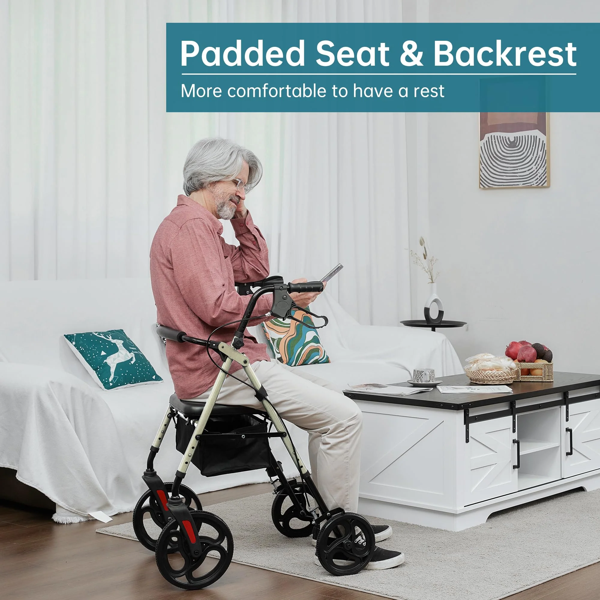 YF-9007B Dual-Brake Ergonomic Handgrip Rollator Walker 8