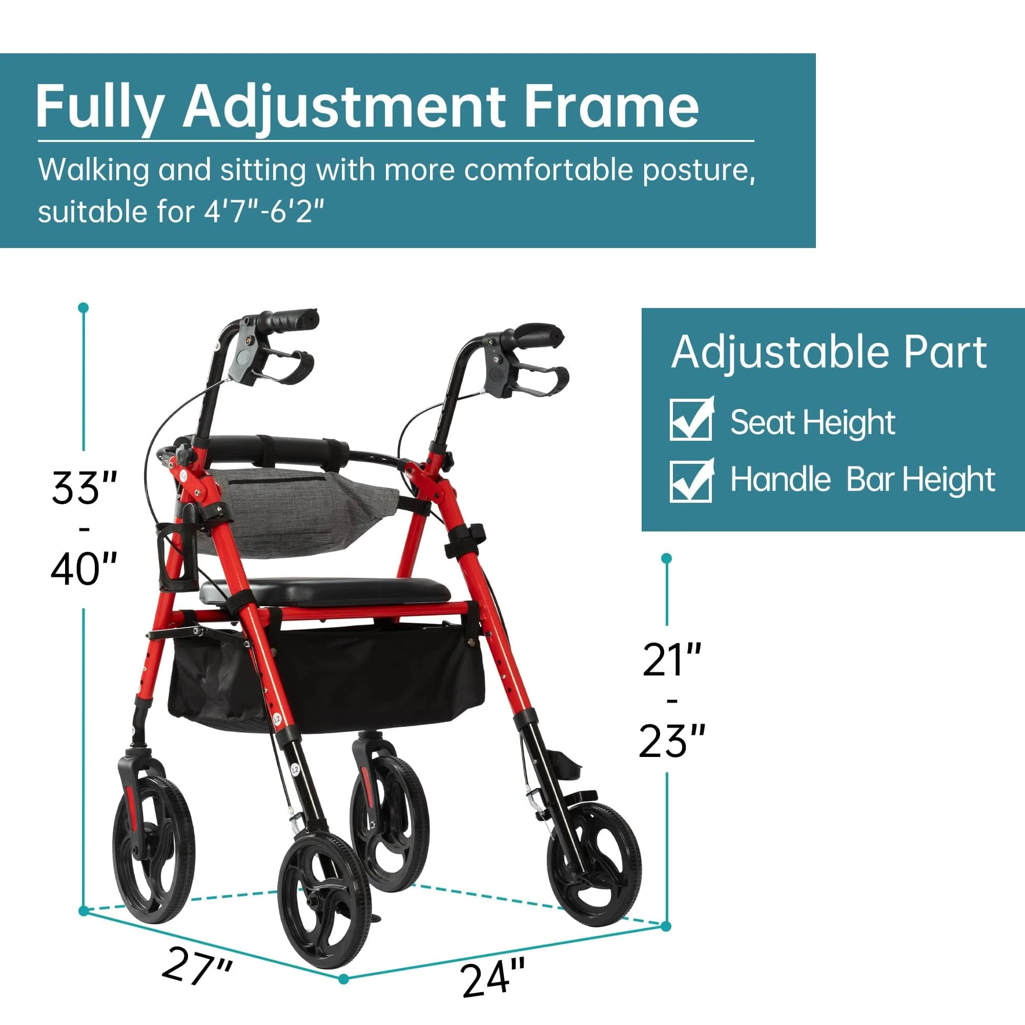 YF-9007C Dual-Brake Rollator Walker 8