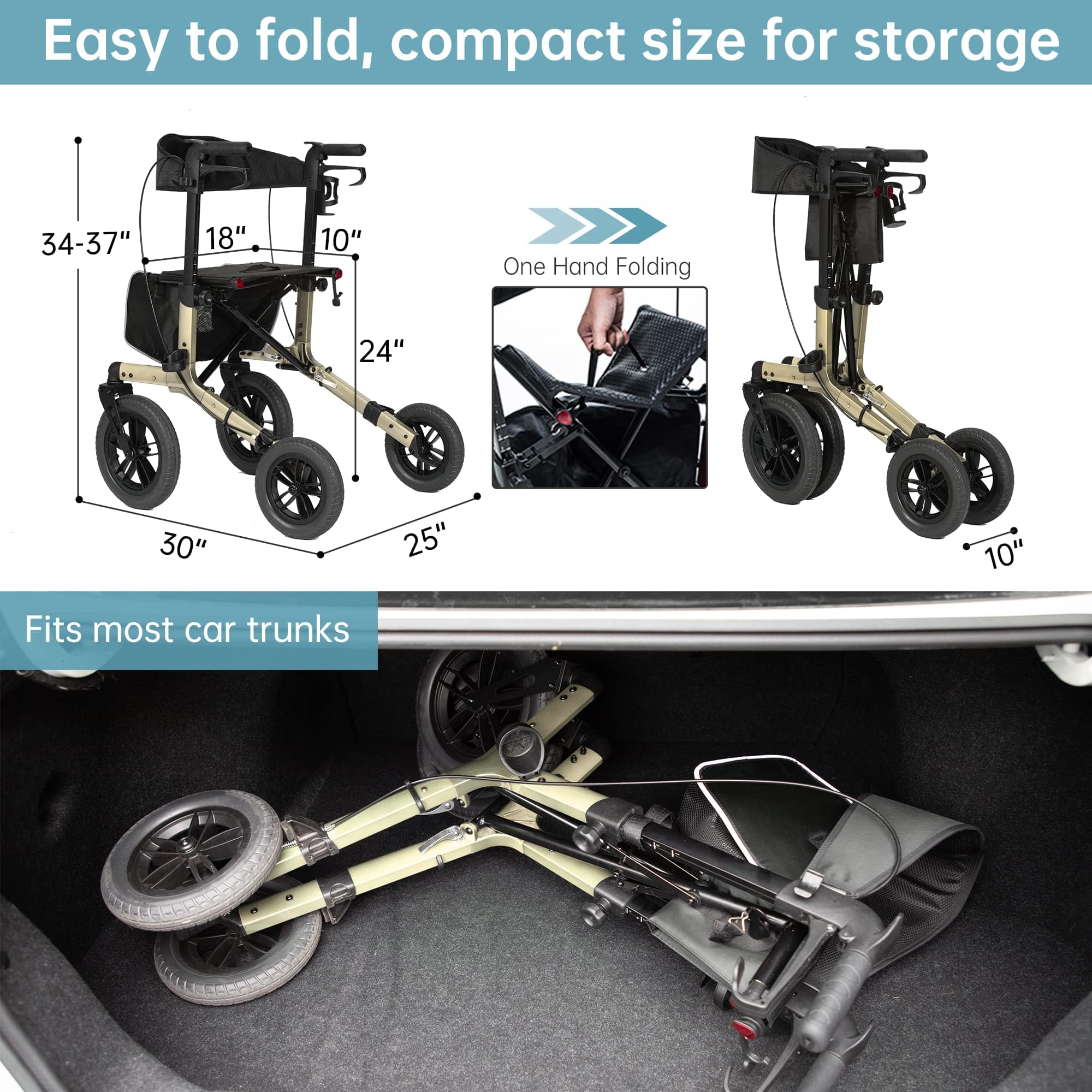 KLD-9212 All Terrain Dual-Brake Rollator Walker 10