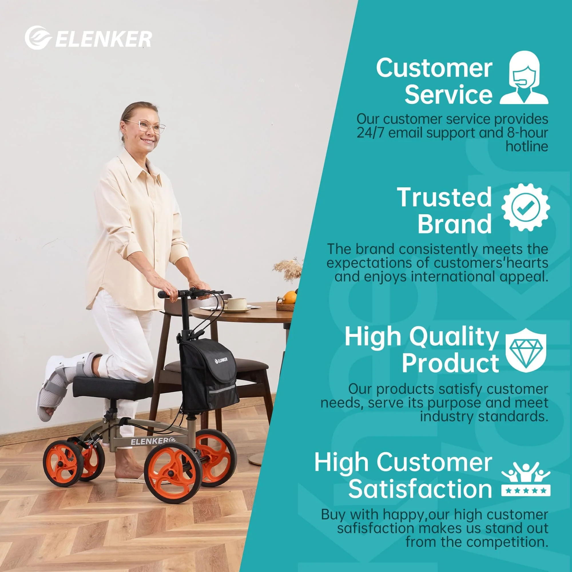 YF-9010A Steerable Knee Scooter, Foldable Knee Walker with Basket Dual Braking System Knee Scooters for Injured Ankle and Broken Foot Champagne