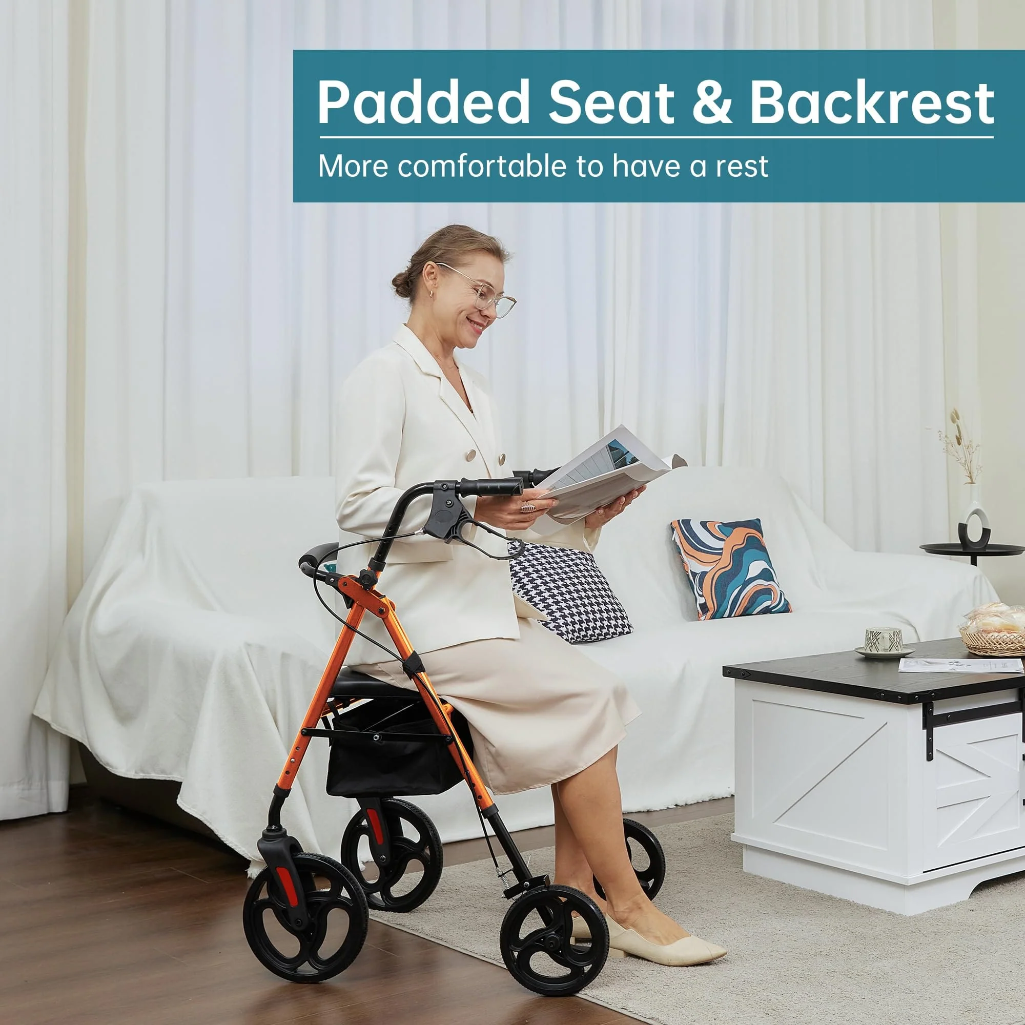 YF-9007B Dual-Brake Ergonomic Handgrip Rollator Walker 8