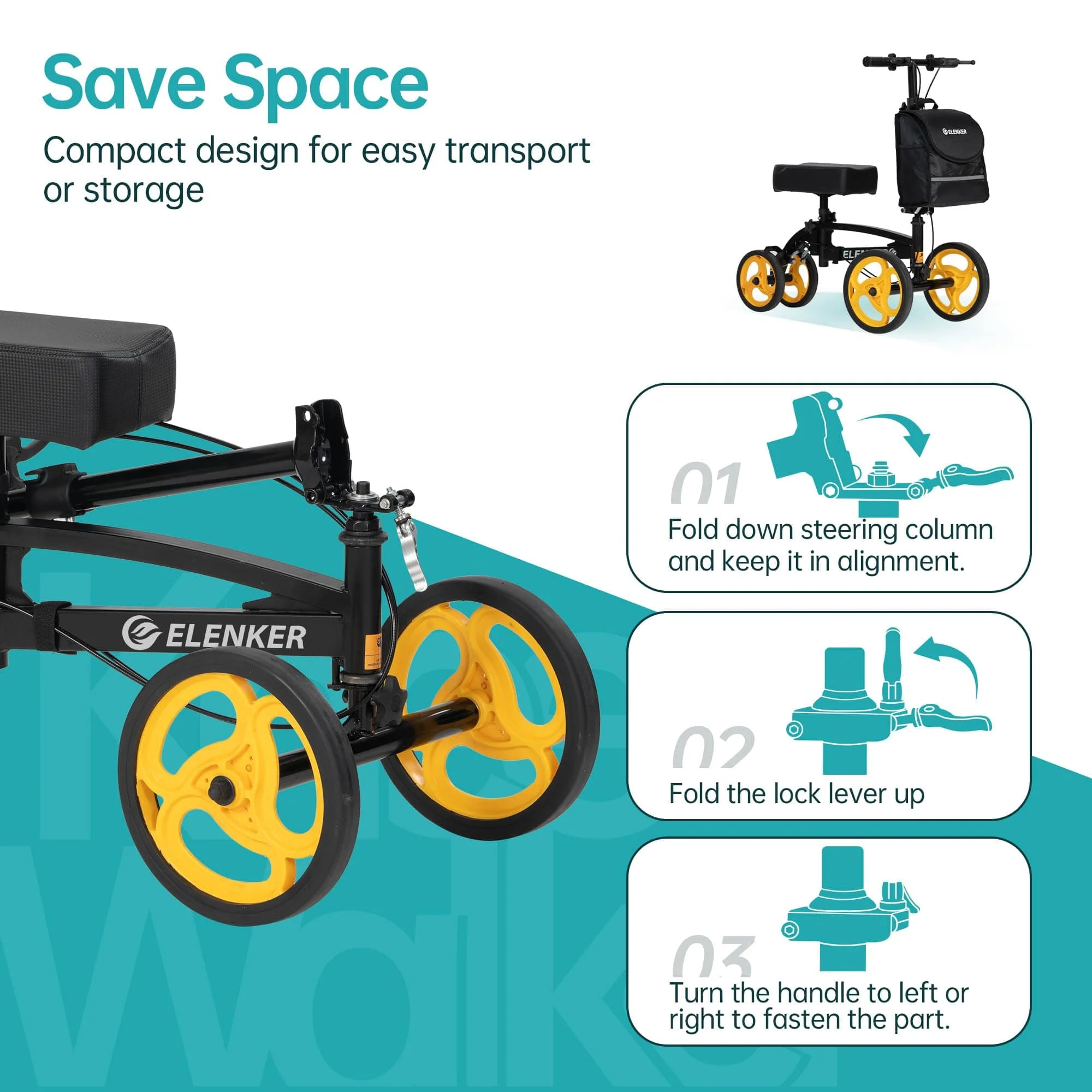 YF-9010A Steerable Foldable Knee Walker 10