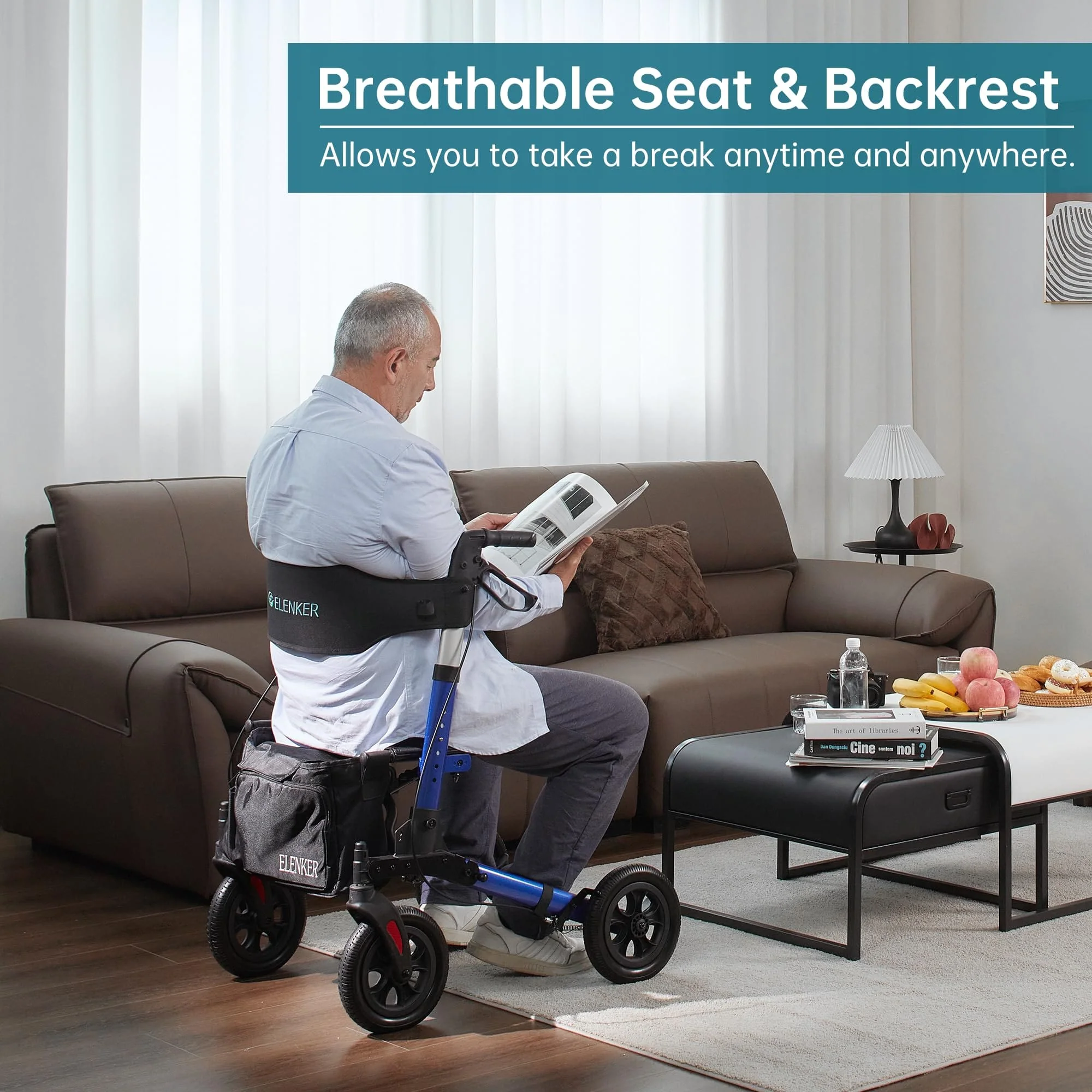 HFK-9202E All Terrain Dual-Brake Compact Foldable Rollator Walker 10