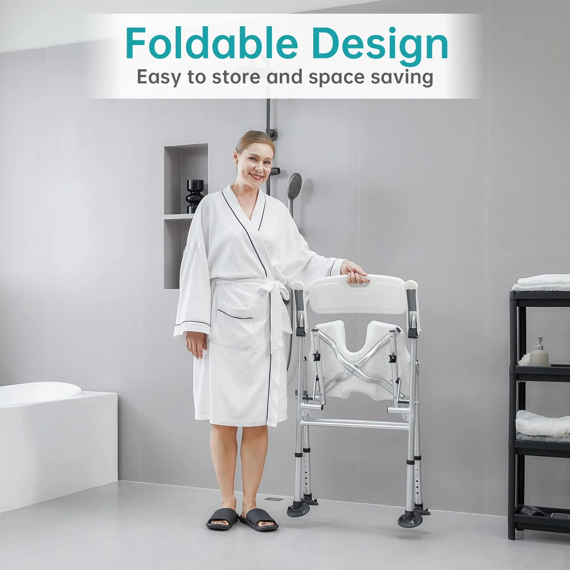 FST-743X-FW Folding Non-Slip Shower Chair U-Shaped Groove Design