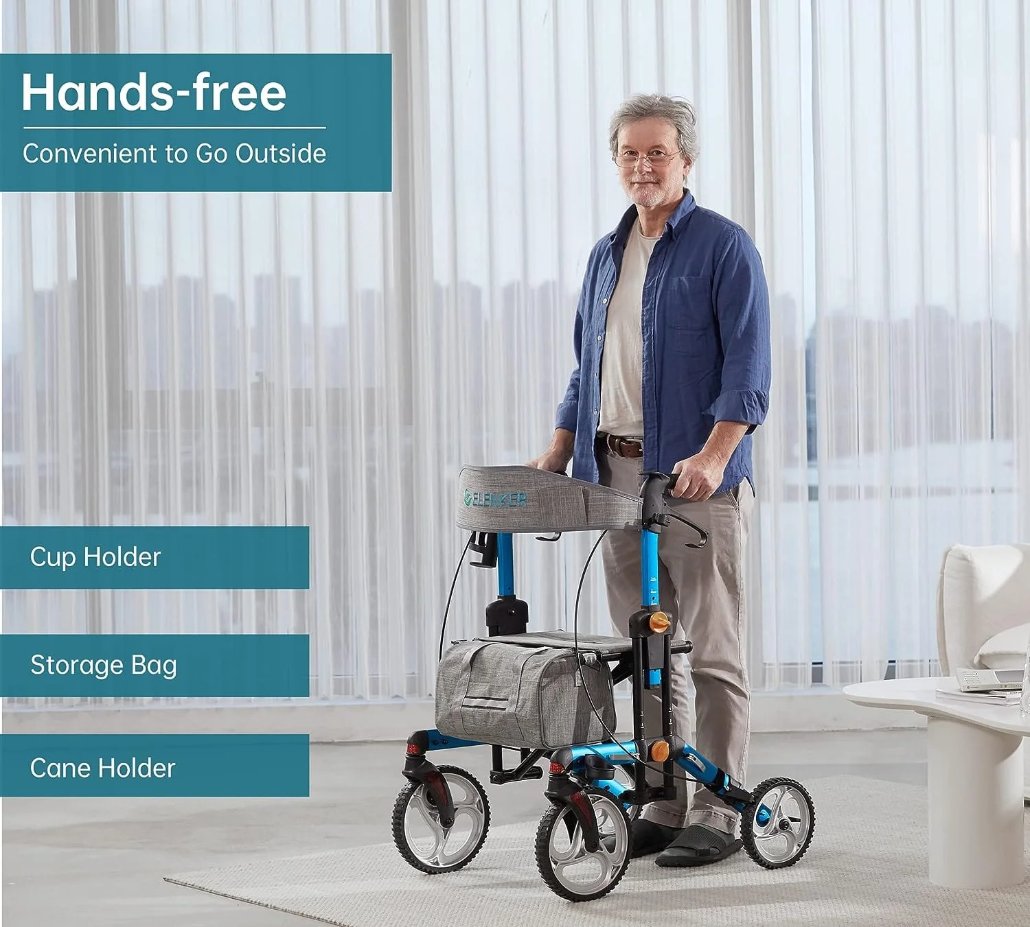 KLD-9282 Dual-Brake Knob Adjustment Height Rollator Walker 8