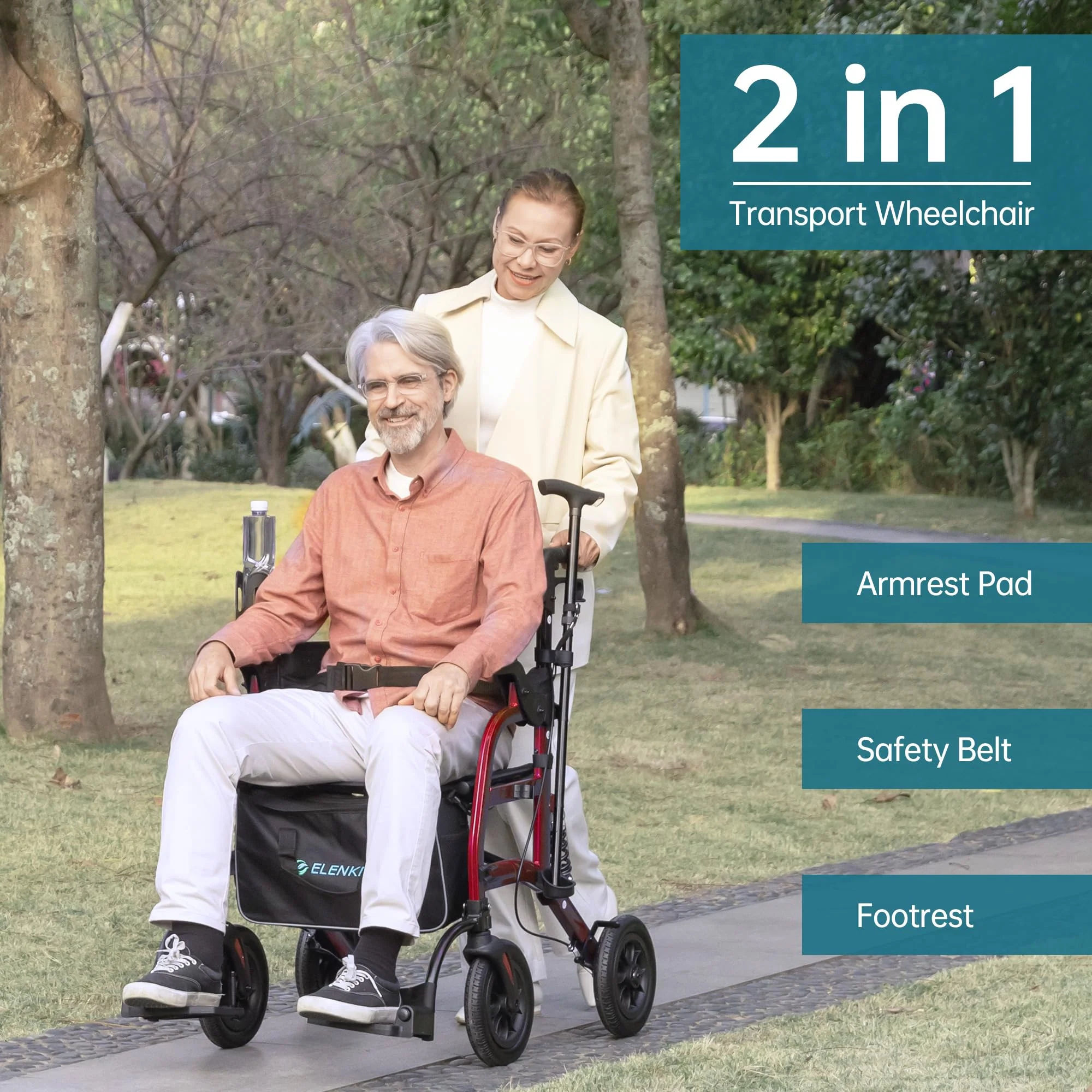 HFK-9294-2 All-Terrain 2-in-1 Shock-Absorbing Rollator Walker 10” Wheels