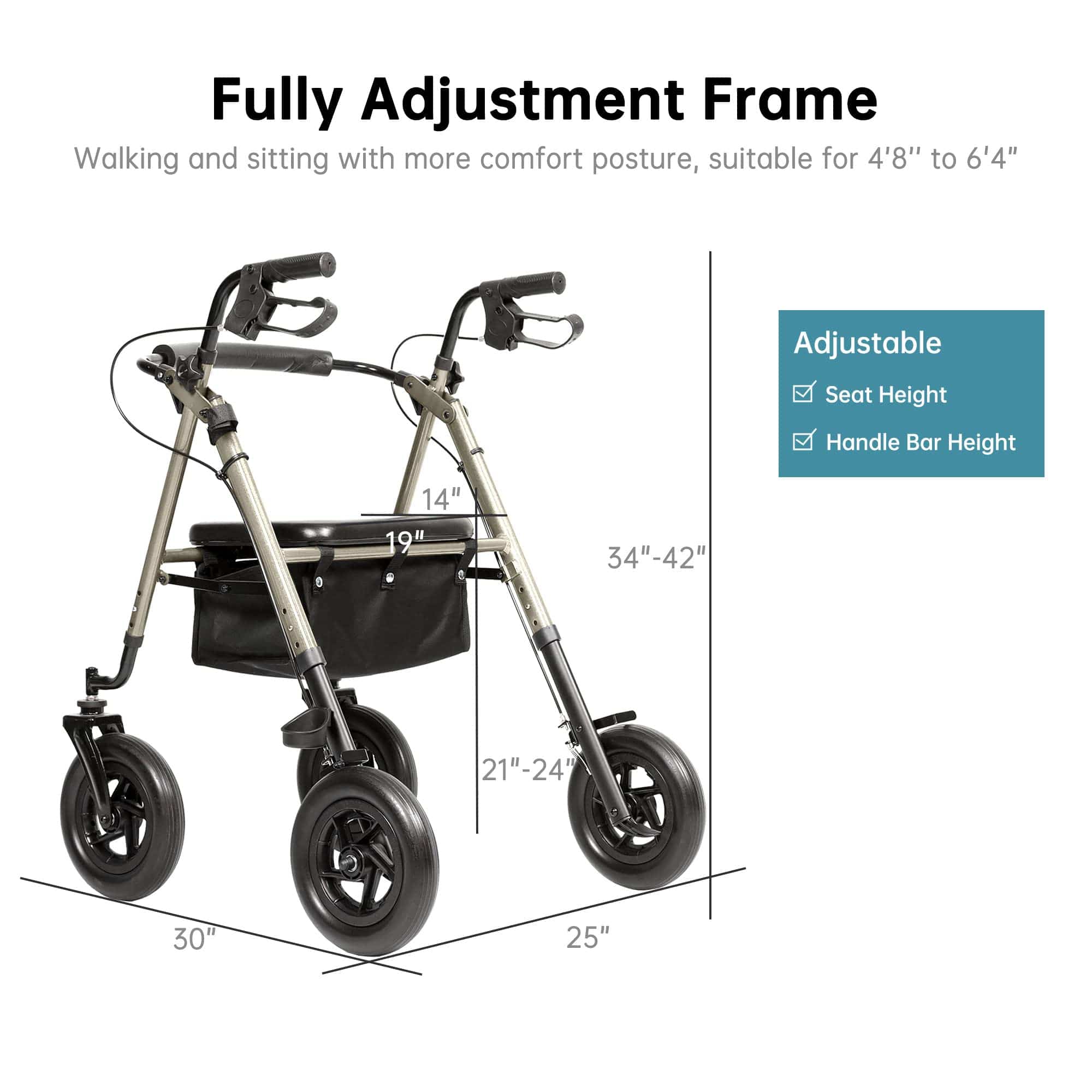 HFK-9236D4 All Terrain Dual-Brake Rollator Walker 10