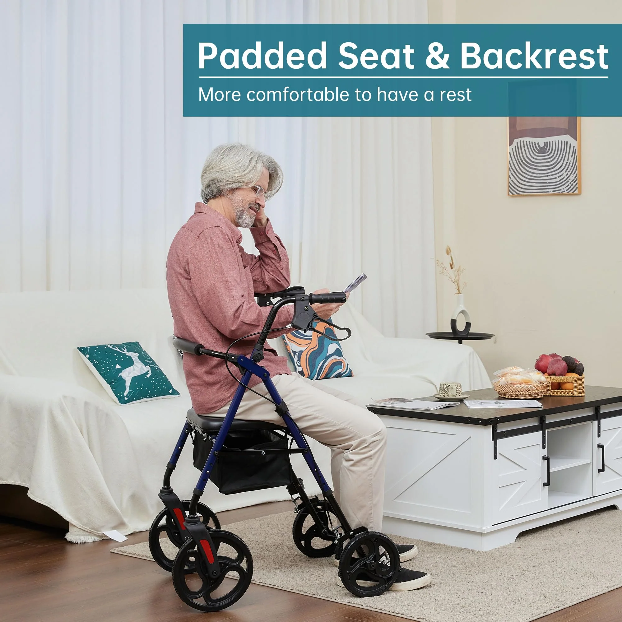 YF-9007B Dual-Brake Ergonomic Handgrip Rollator Walker 8