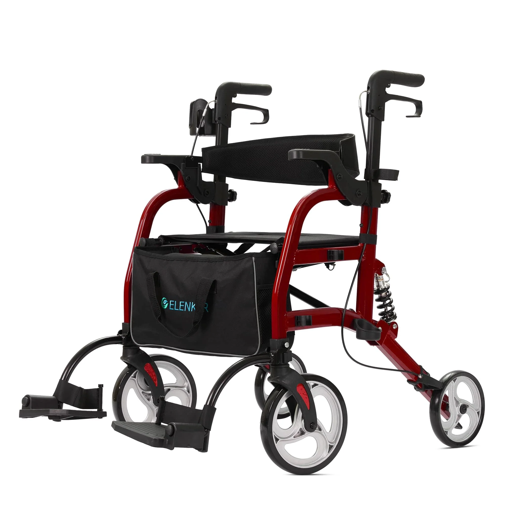 HFK-9294 2-in-1 Shock-Absorbing Rollator Walker 8” Rear Wheels