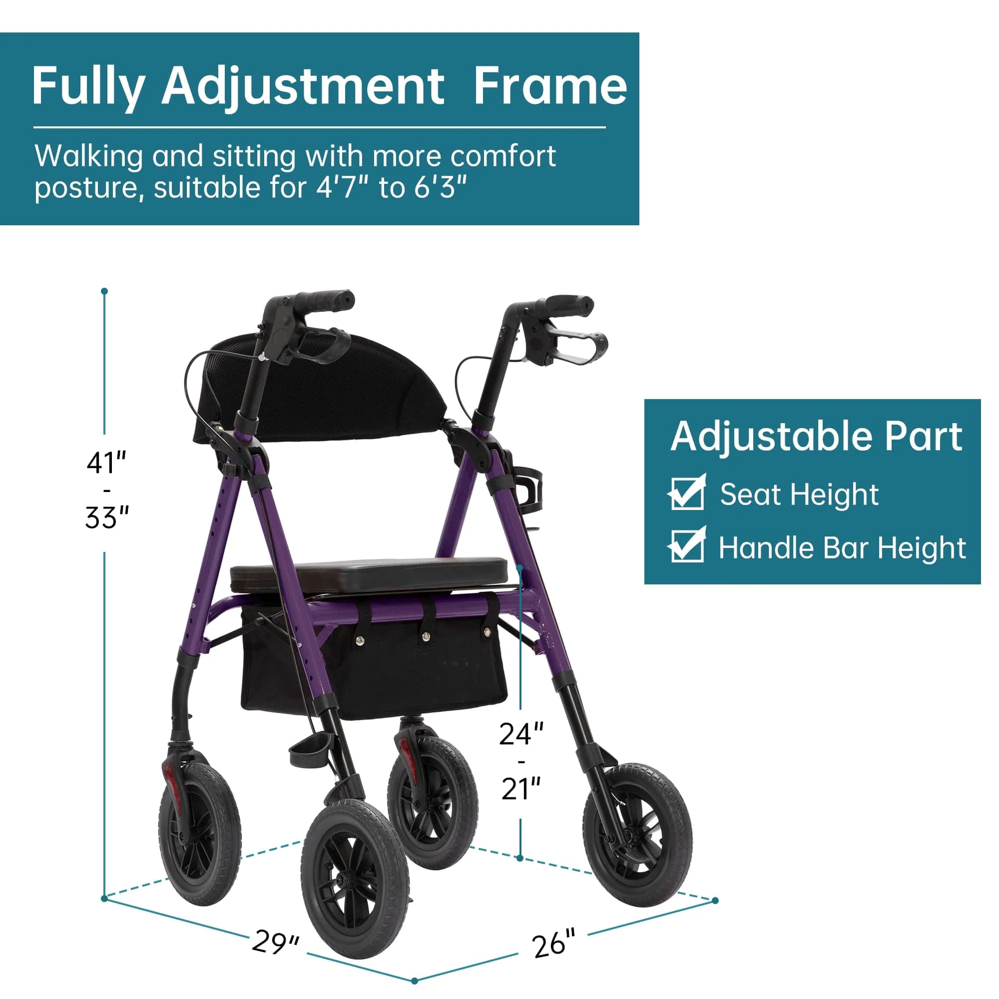 KLD-9218-10 All Terrain Dual-Brake Rollator Walker 10