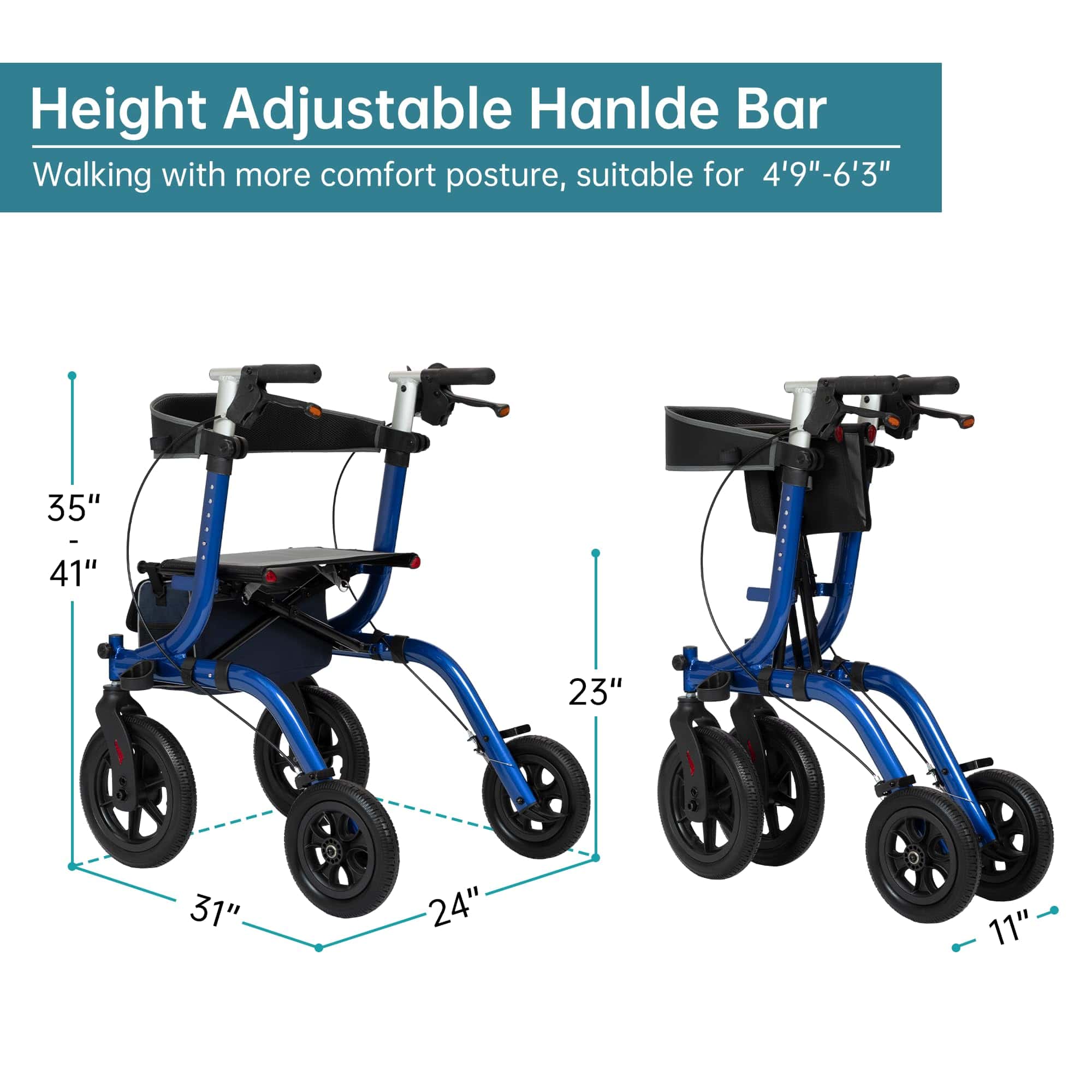 HFK-9210KDB All Terrain Dual-Brake Rollator Walker 10