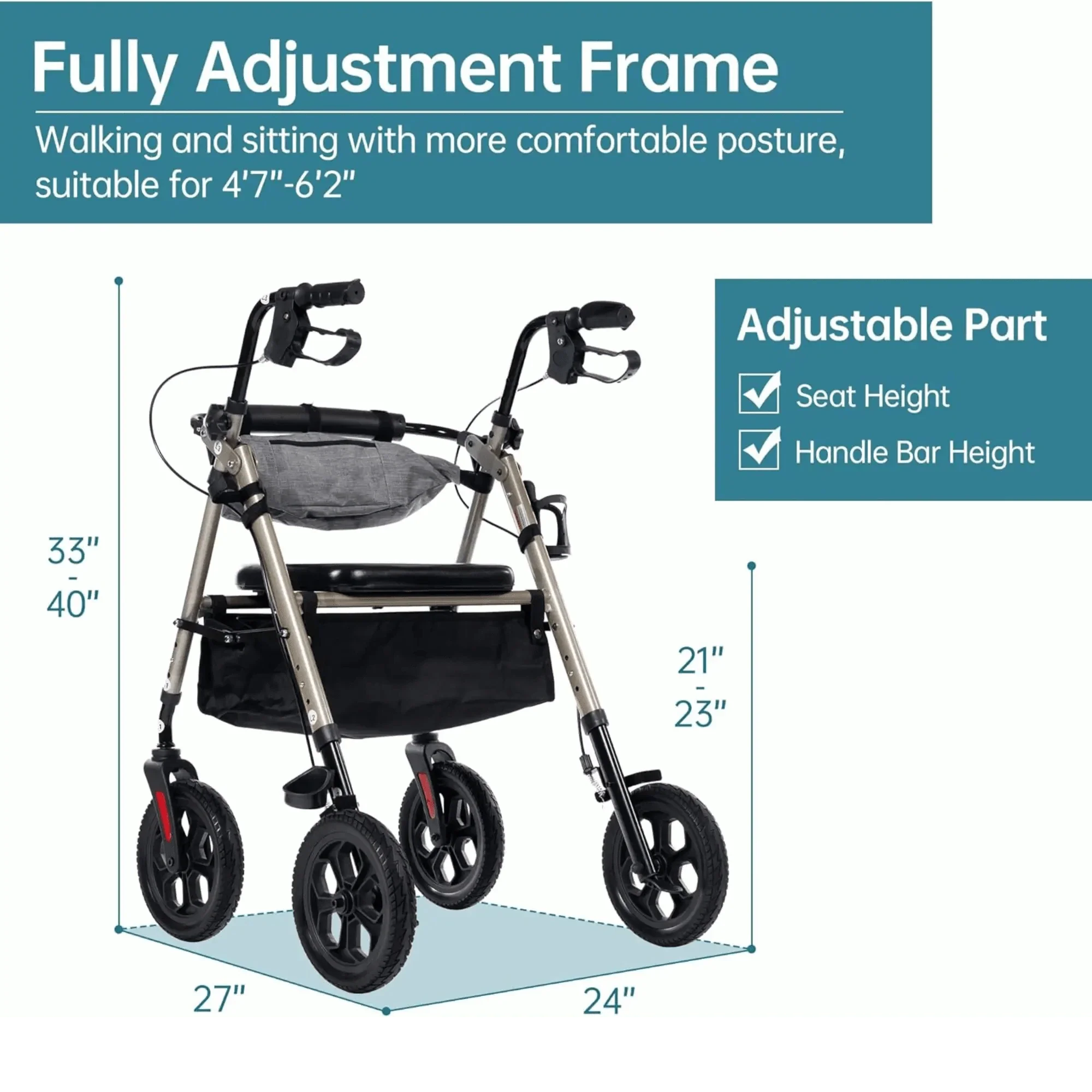 YF-9007E All-Terrain Dual-Brake Rollator Walker 10