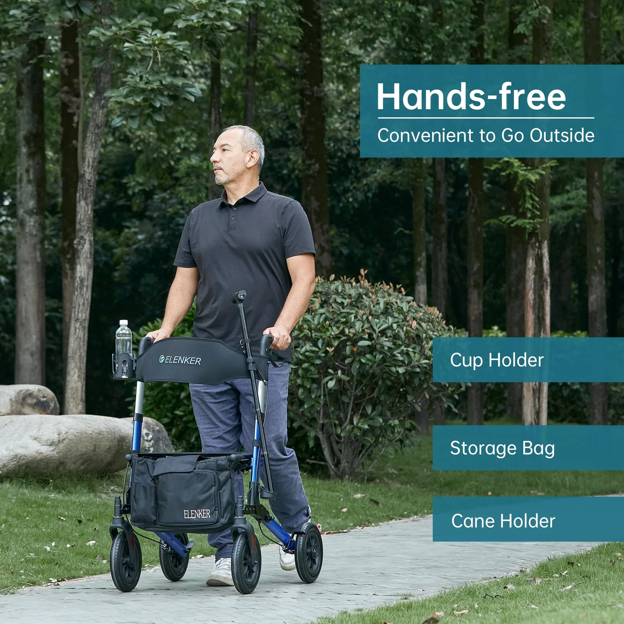 HFK-9202E All Terrain Dual-Brake Compact Foldable Rollator Walker 10