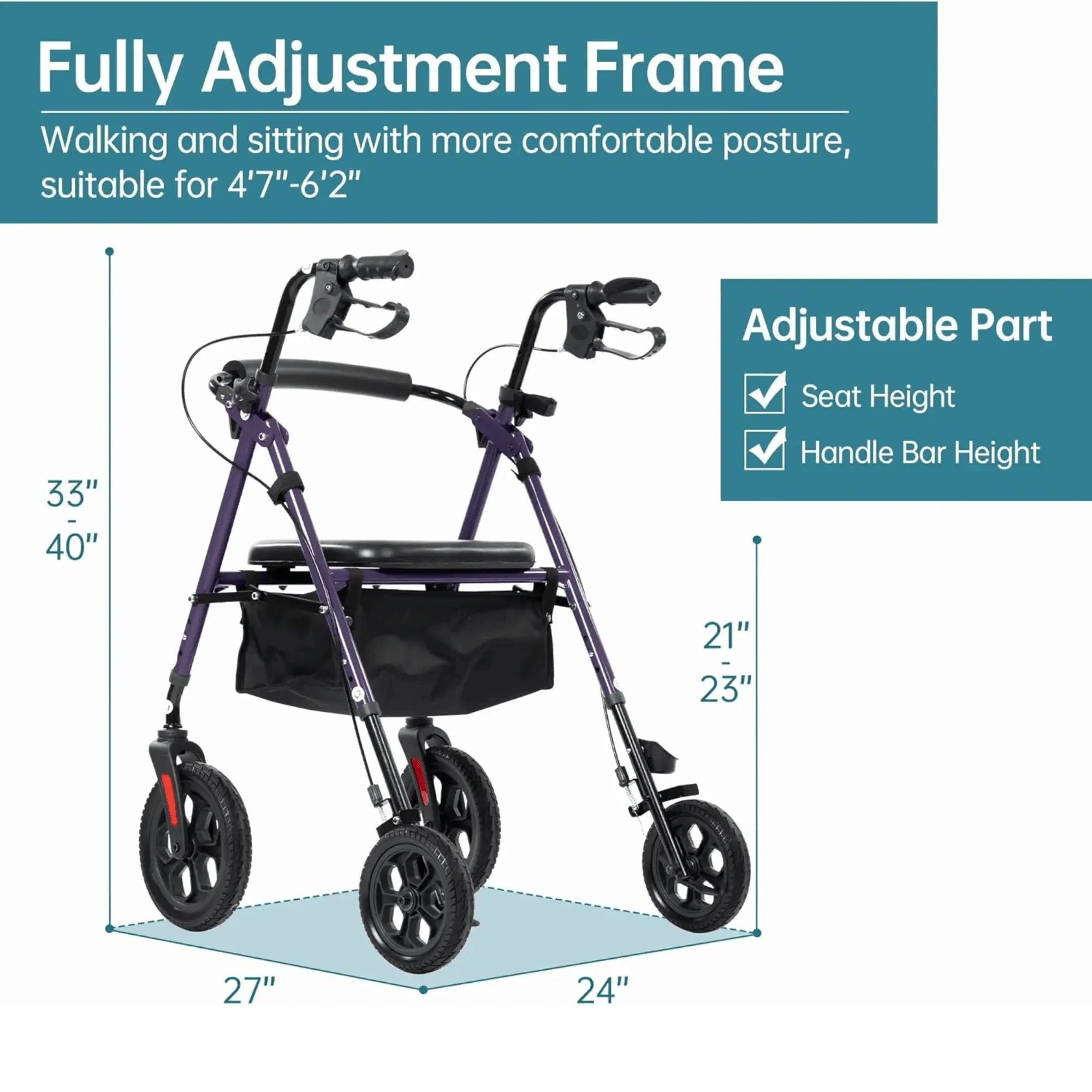 YF-9007D All-Terrain Dual-Brake Rollator Walker 8