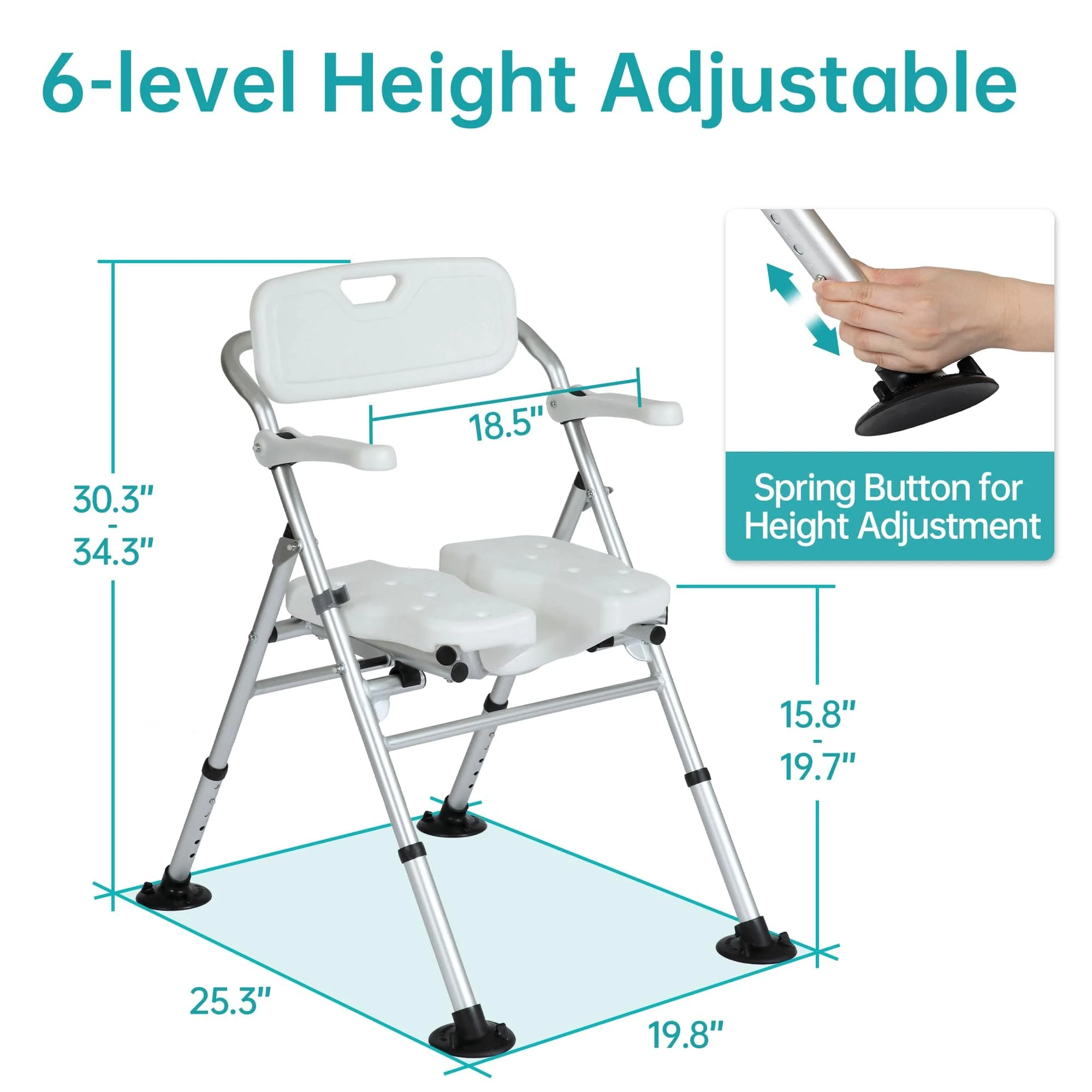 FST-743X-FW Folding Non-Slip Shower Chair U-Shaped Groove Design
