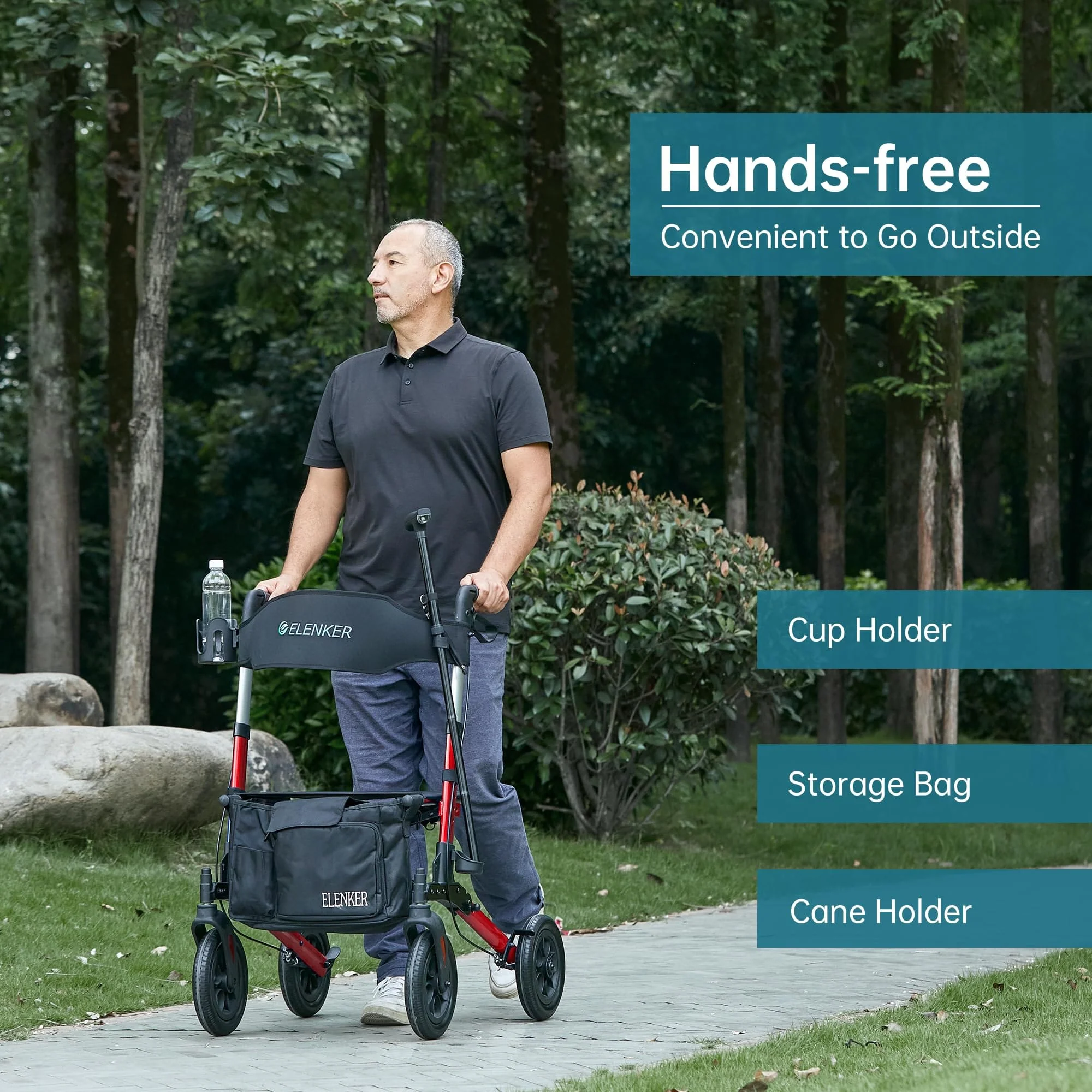 HFK-9202E All Terrain Dual-Brake Compact Foldable Rollator Walker 10