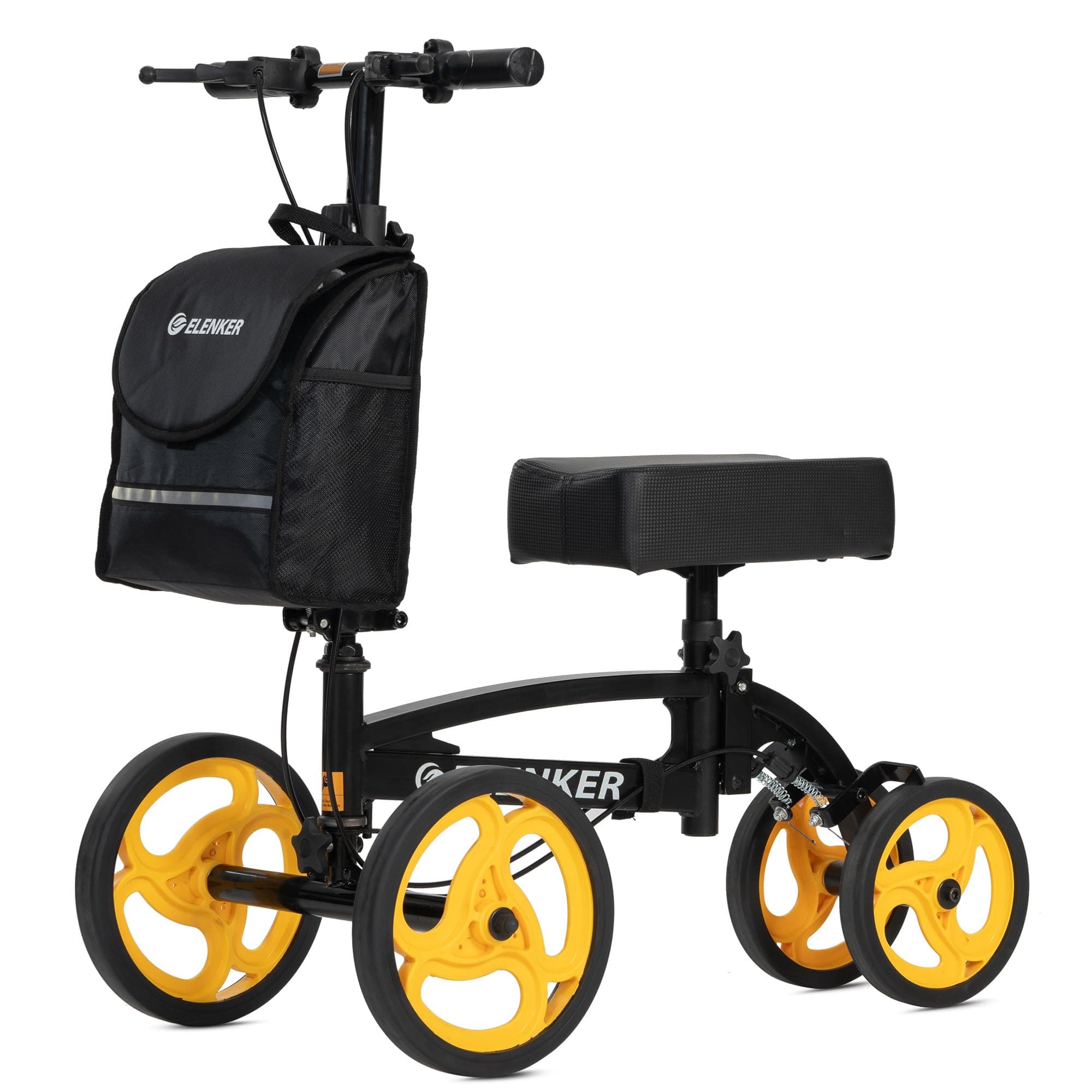 YF-9010A Steerable Knee Scooter, Foldable Knee Walker with Basket Dual Braking System Knee Scooters for Injured Ankle and Broken Foot Black