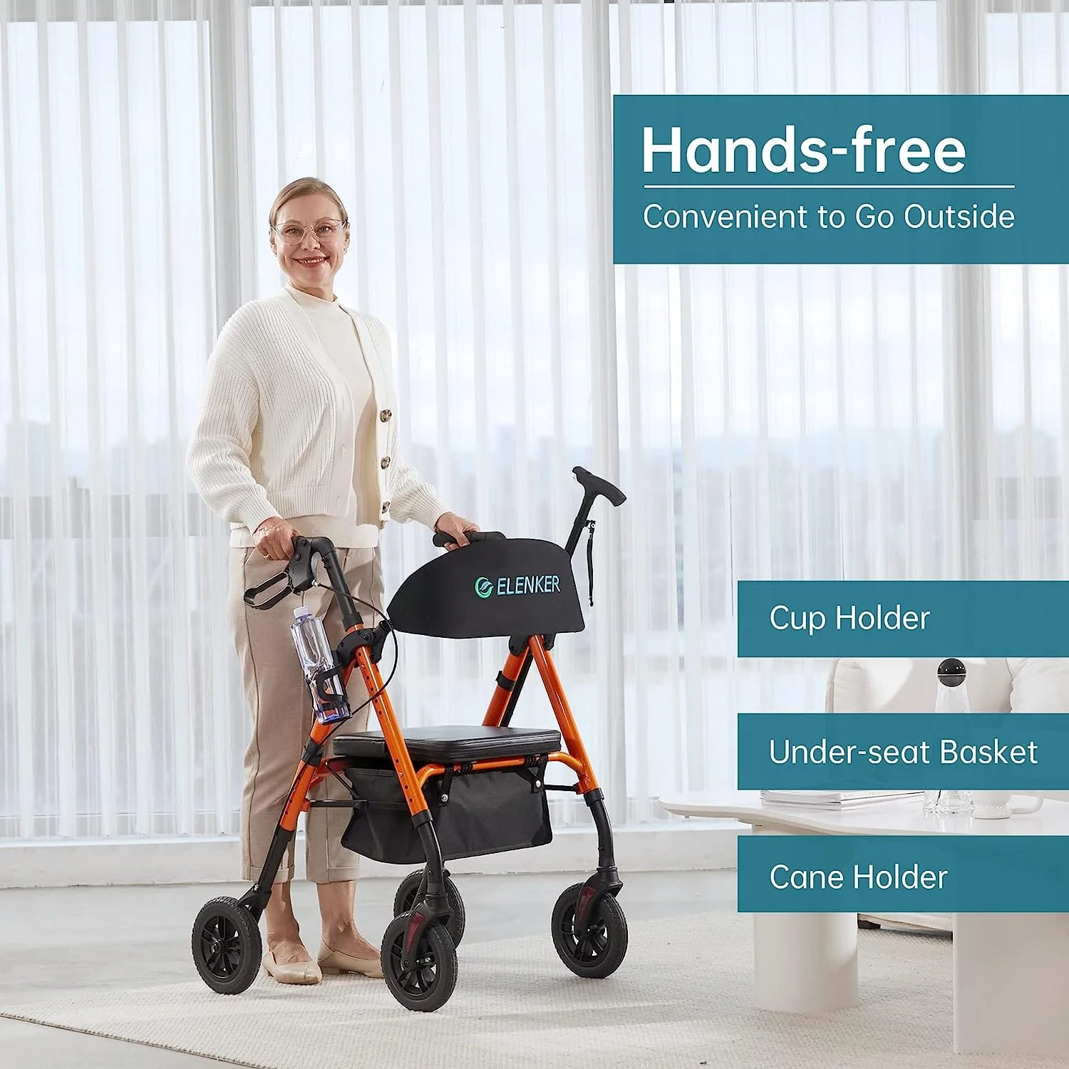 KLD-9218 All Terrain Dual-Brake Rollator Walker 8