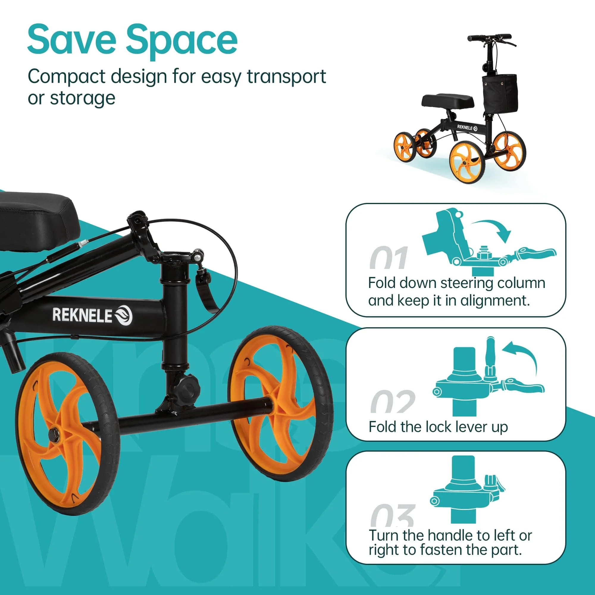 MT-9253 Steerable Portable Knee Walker 10'' Wheels