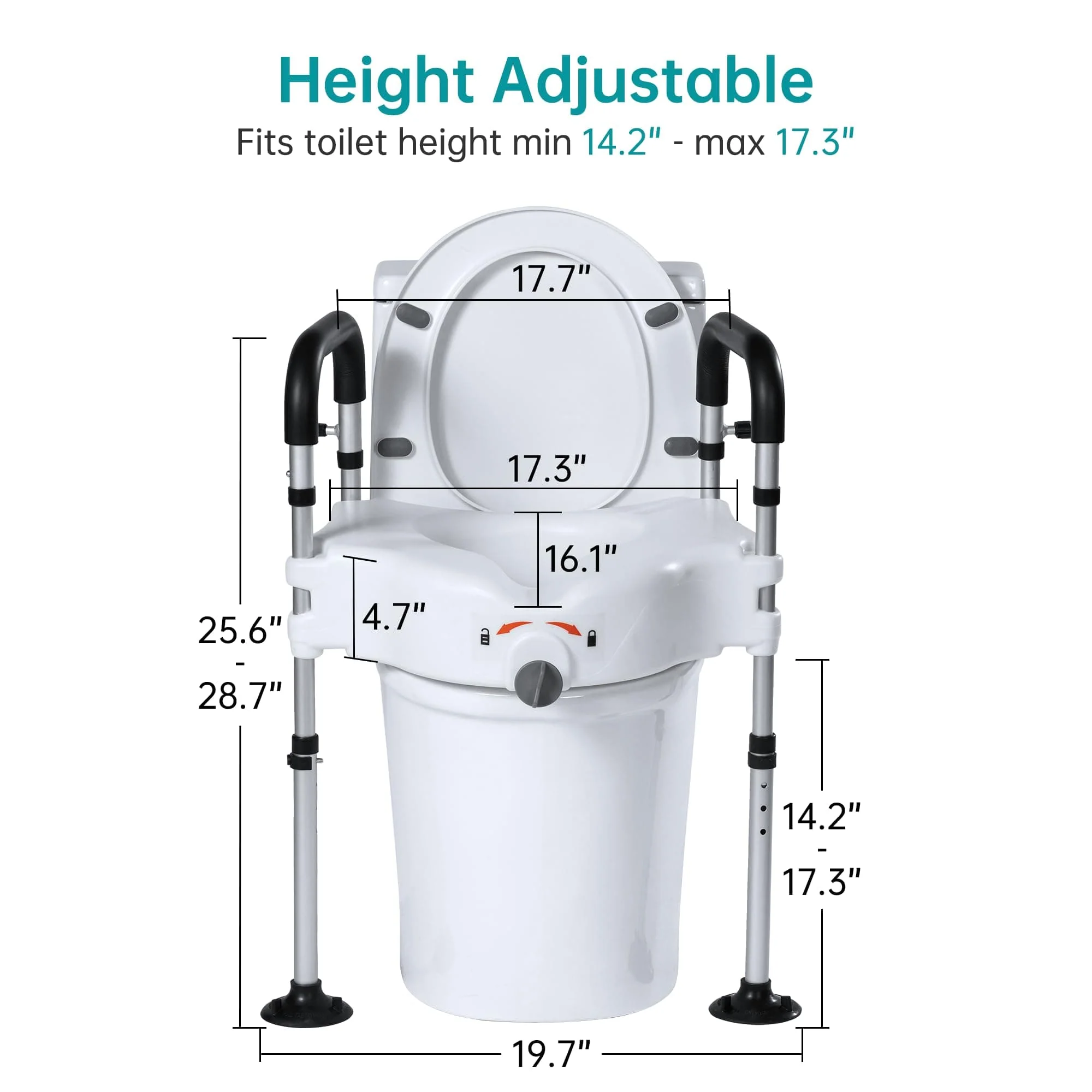 HFK-3377 Height-Adjustable Raised Toilet Seat-Assisted Stand-Up Support