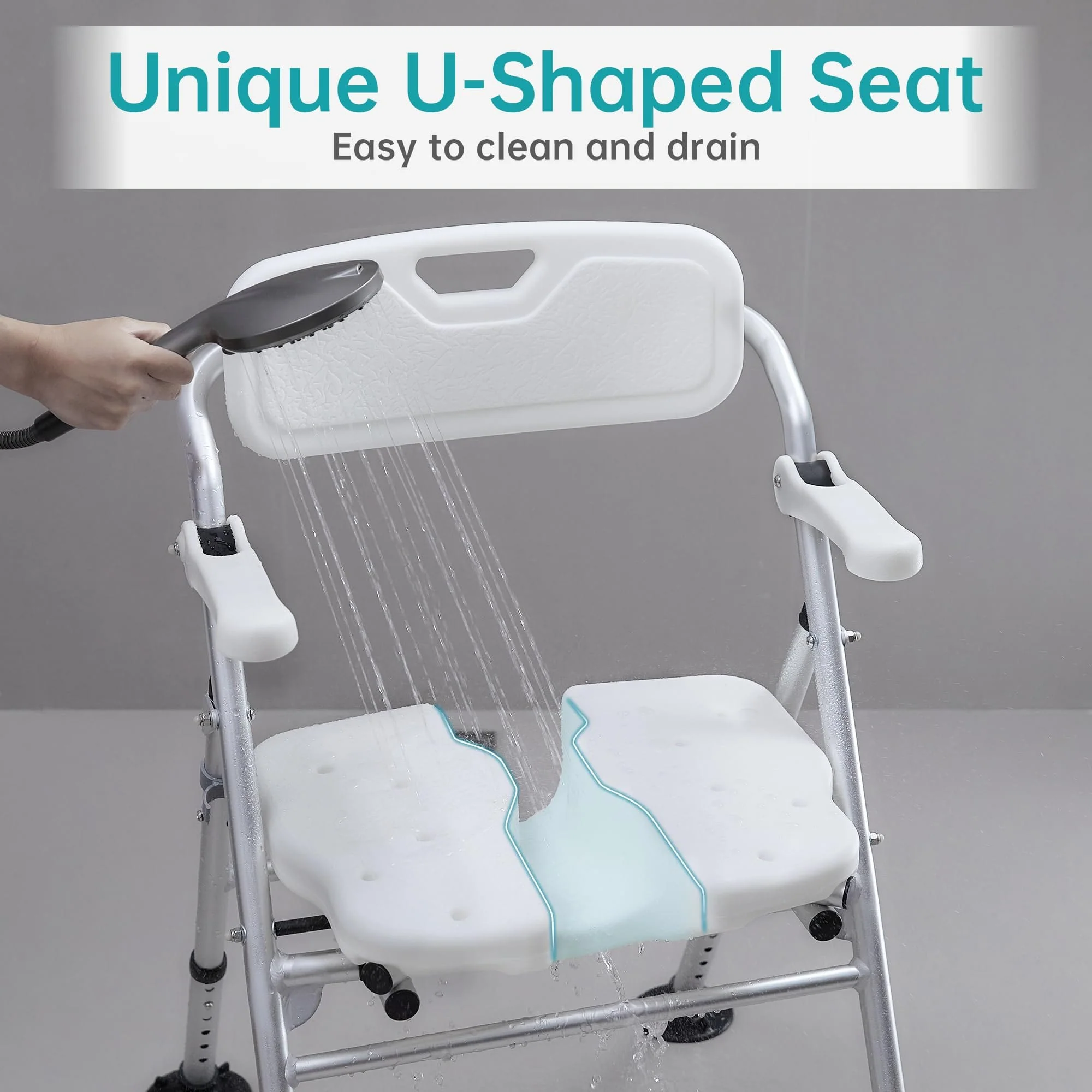 FST-743X-FW Folding Non-Slip Shower Chair U-Shaped Groove Design