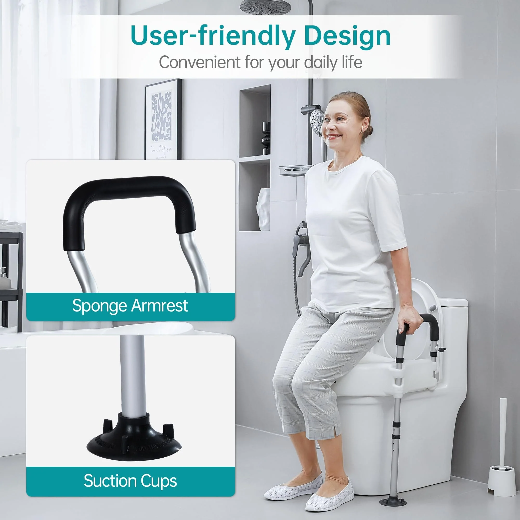 HFK-3377 Height-Adjustable Raised Toilet Seat-Assisted Stand-Up Support