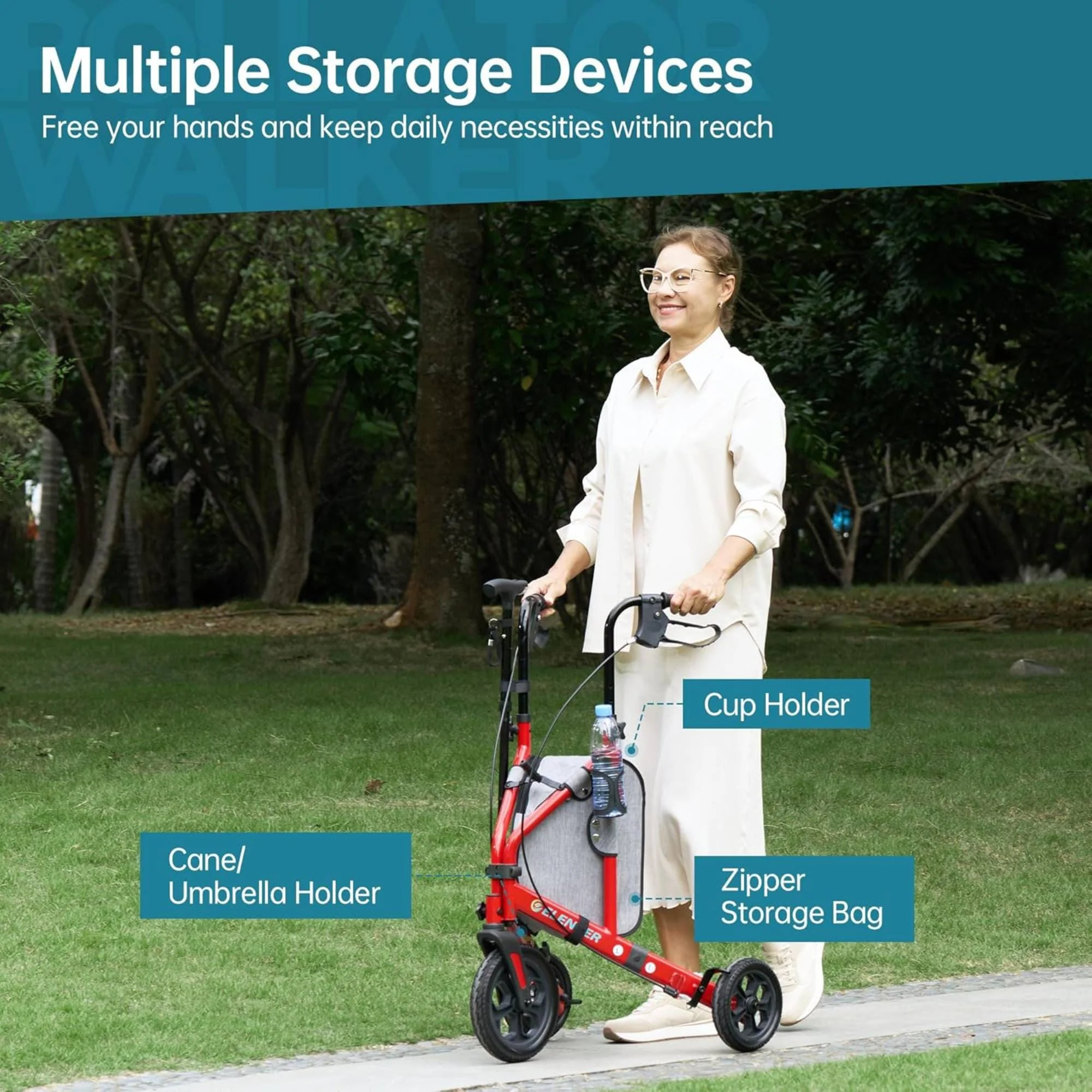 YF-9006B All-Terrain Portable Heavy Duty Rollator Walker 8