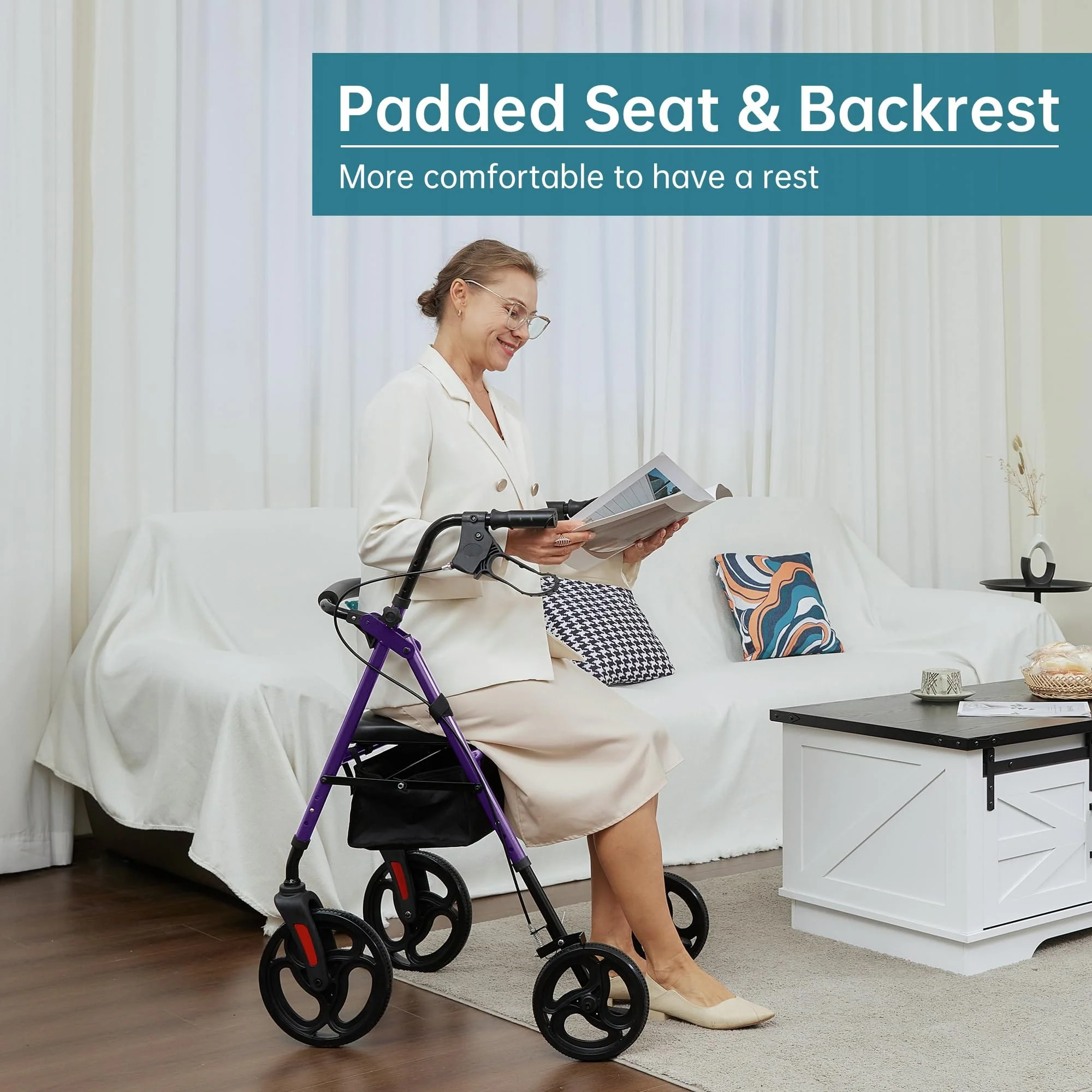 YF-9007B Dual-Brake Ergonomic Handgrip Rollator Walker 8